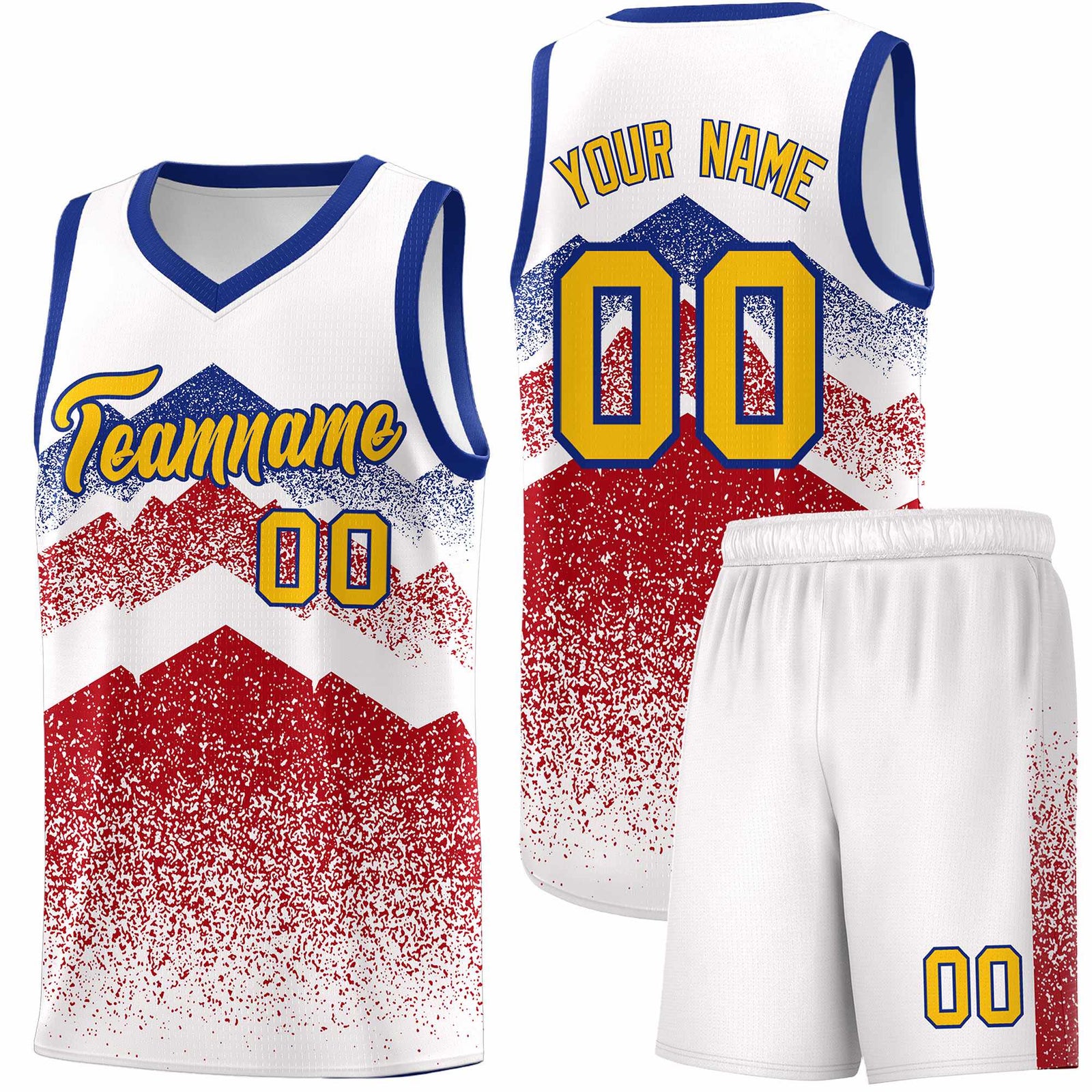 Custom Youth Basketball Jerseys White Red Gradient Mountain Design Uniforms