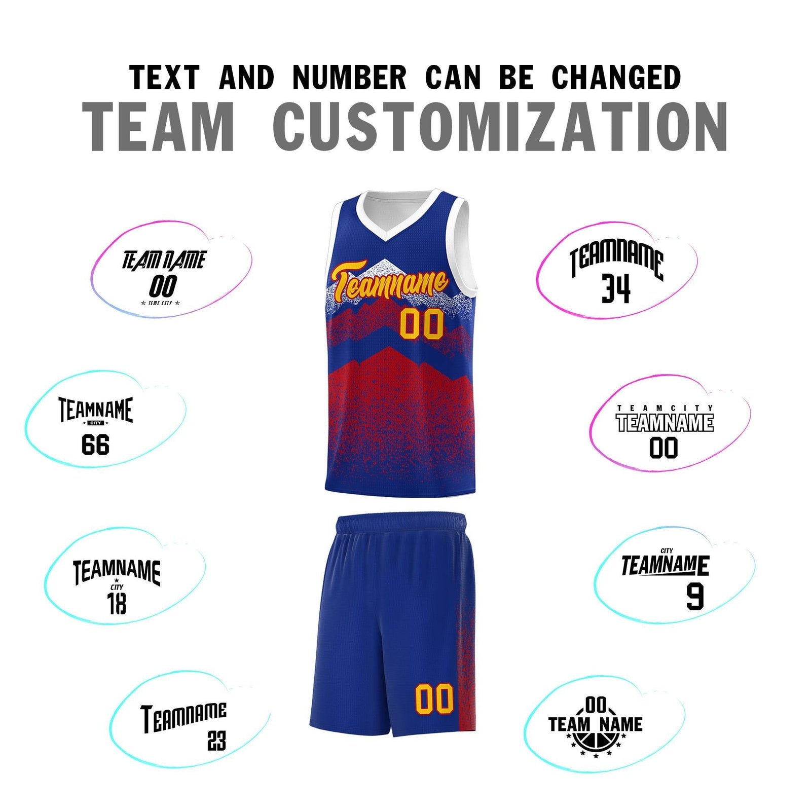 Personalized Youth Basketball Jerseys Royal Red Gradient Mountain Design Uniforms