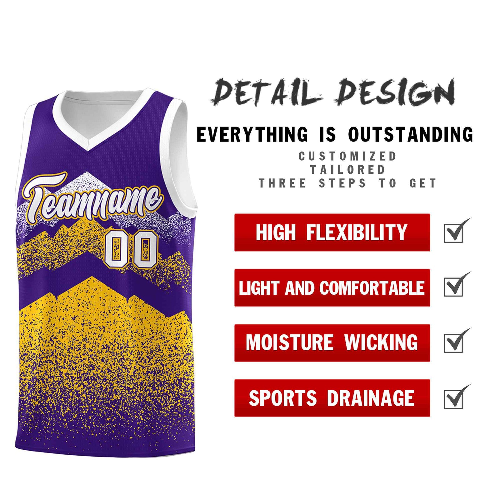 Personalized Youth Basketball Jerseys Purple Gold Gradient Mountain Design Uniforms