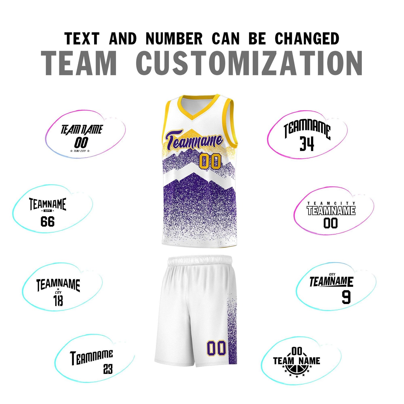 Custom Youth Basketball Jerseys White Purple Gradient Mountain Design Uniforms