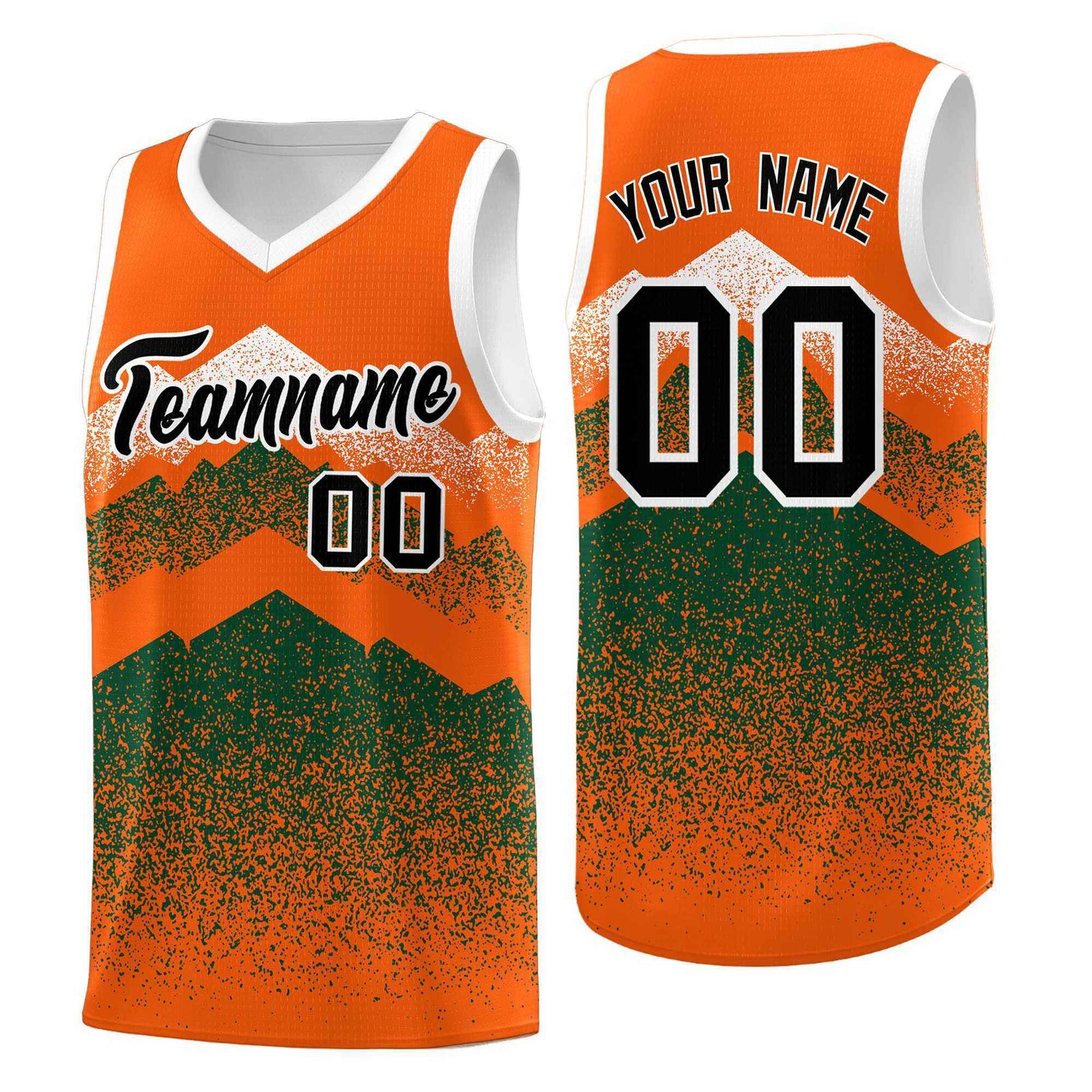 Personalized Youth Basketball Jerseys Orange Green Gradient Mountain Design Uniforms