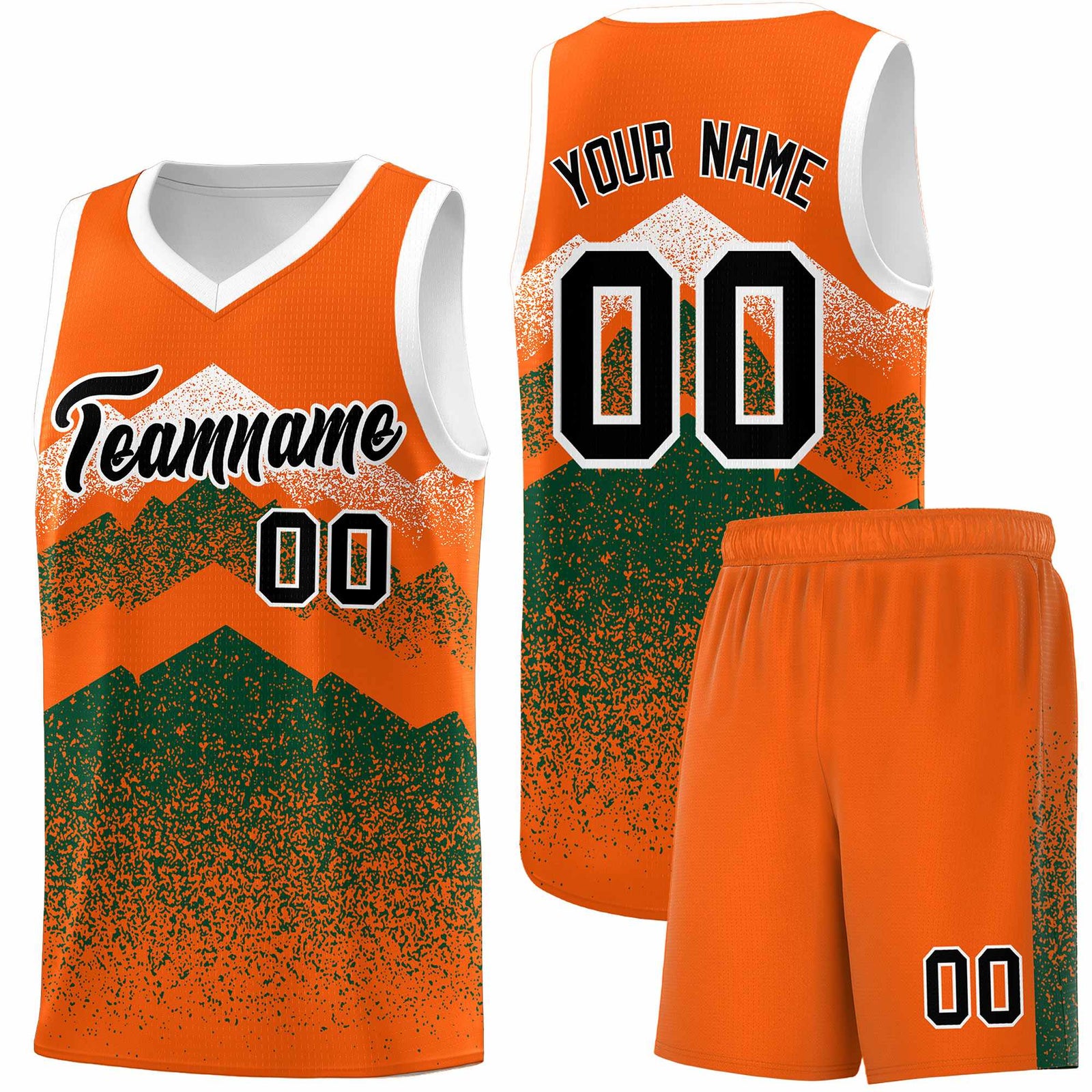 Personalized Youth Basketball Jerseys Orange Green Gradient Mountain Design Uniforms