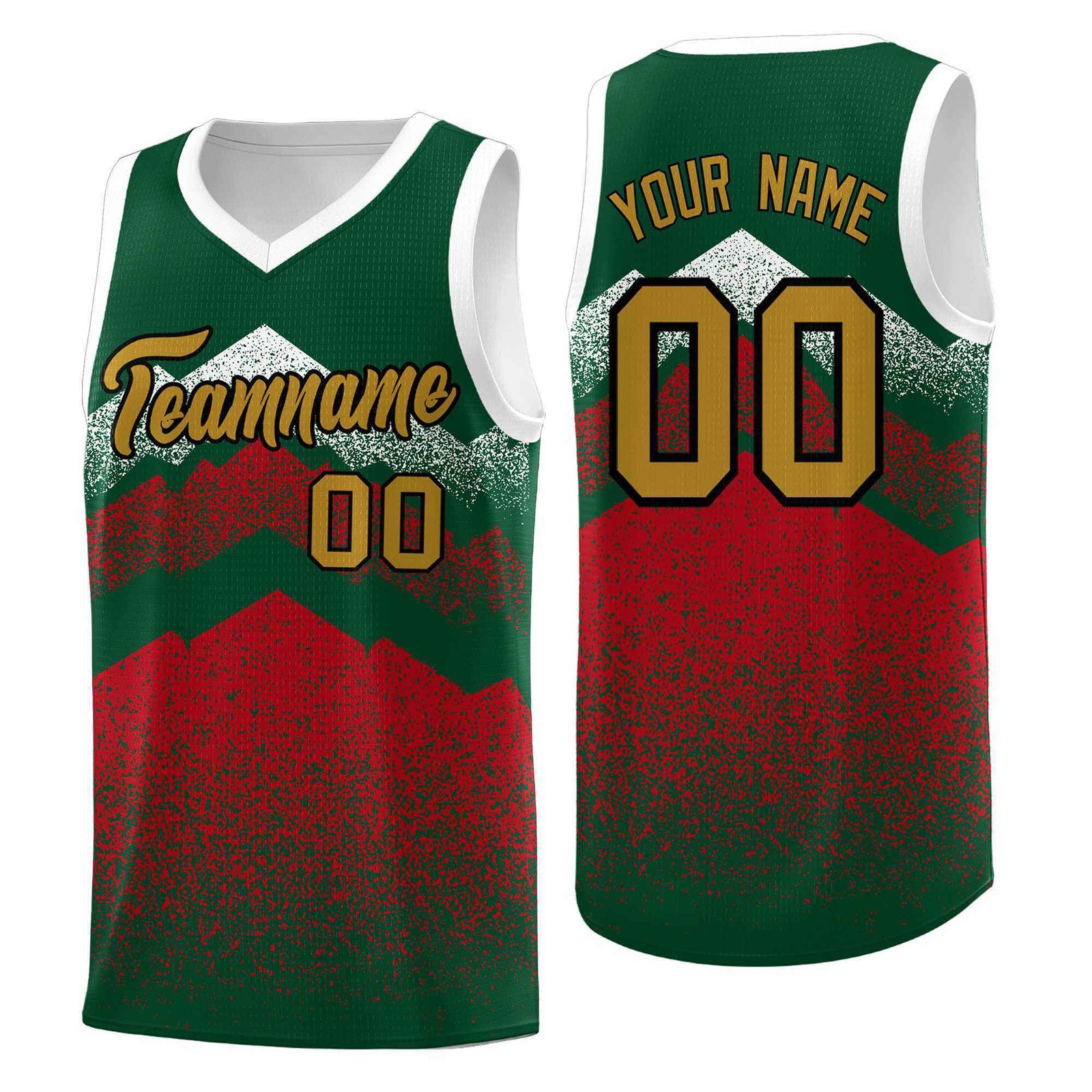 Personalized Youth Basketball Jerseys Green Red Gradient Mountain Design Uniforms
