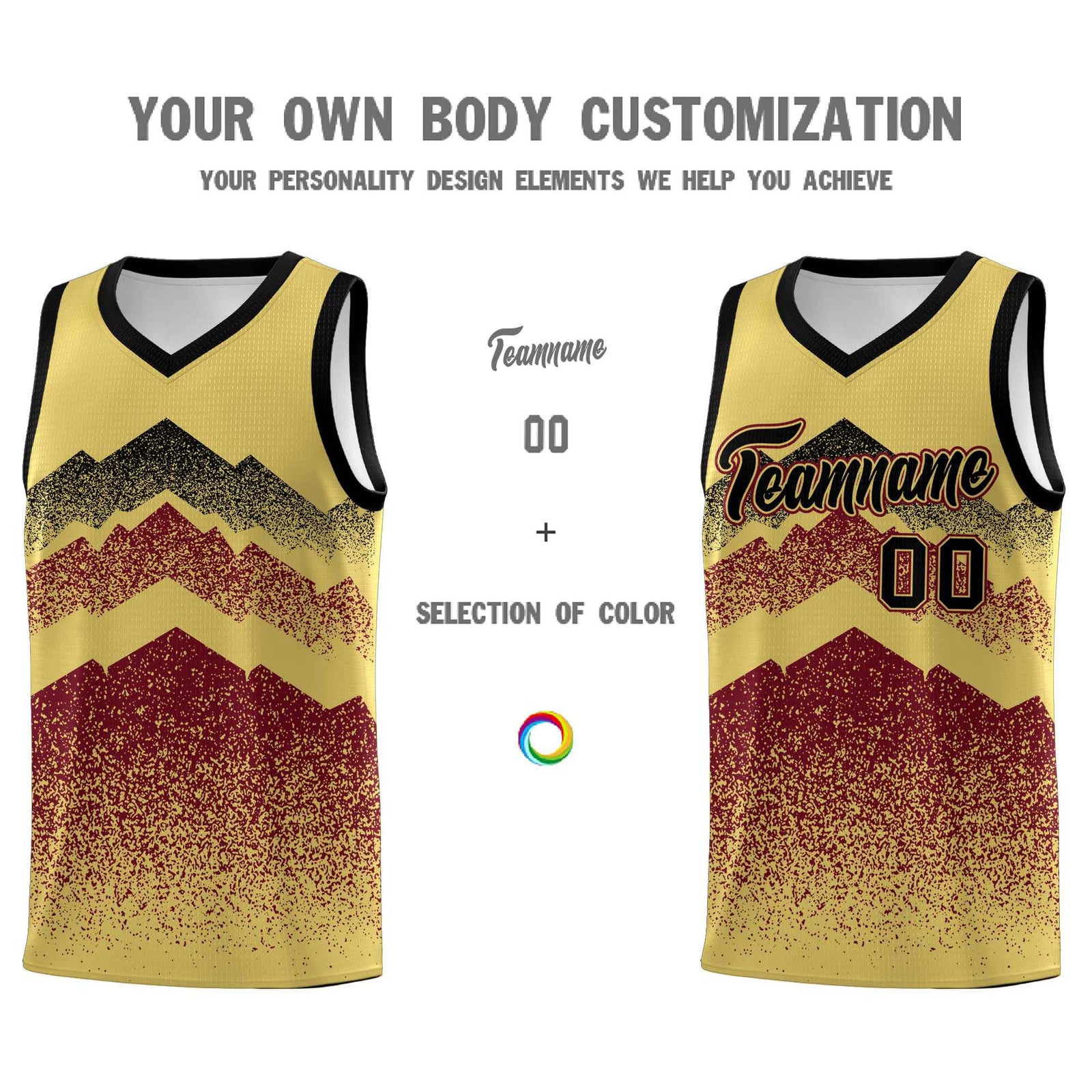 Personalized Youth Basketball Jerseys Khaki Crimson Gradient Mountain Design Uniforms