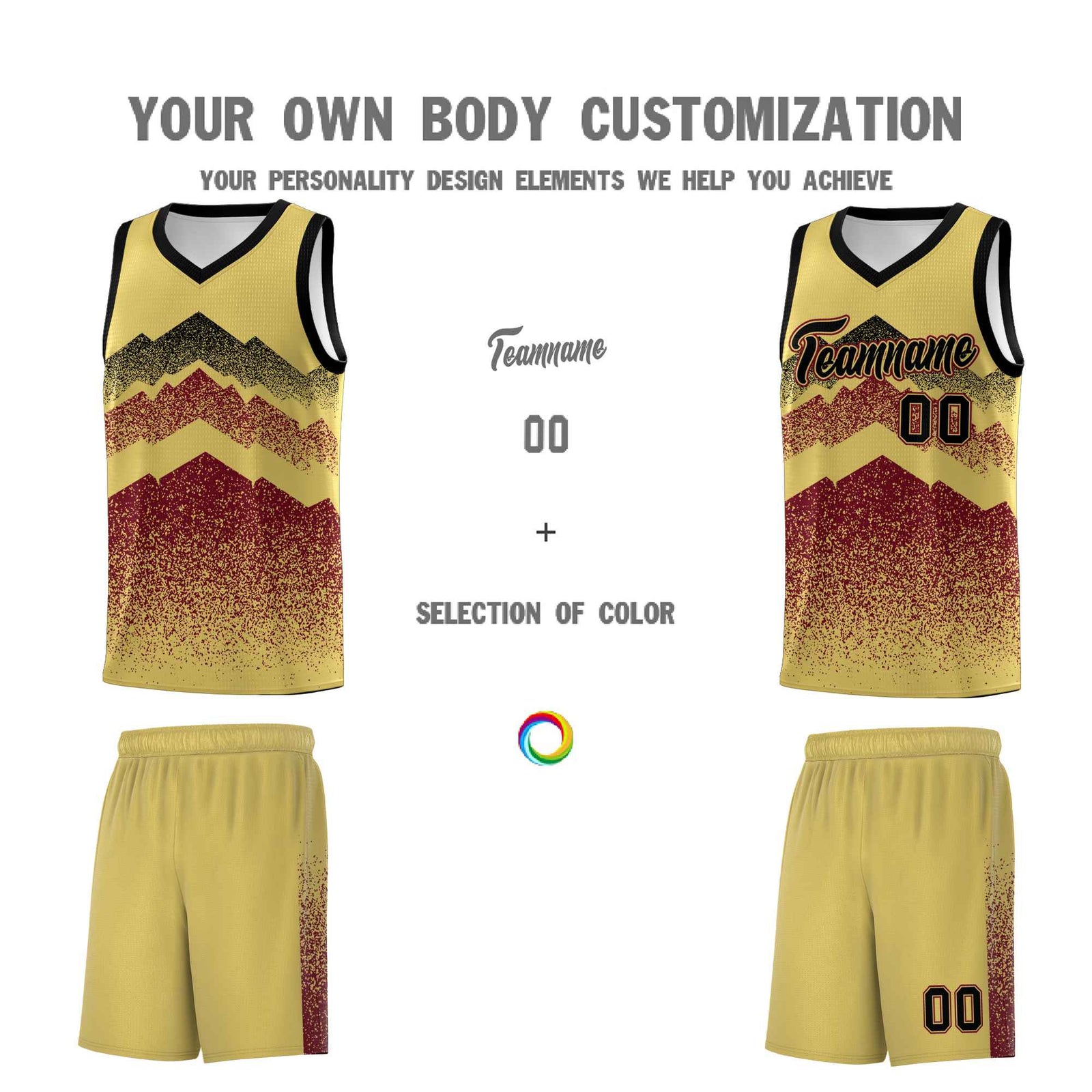 Personalized Youth Basketball Jerseys Khaki Crimson Gradient Mountain Design Uniforms