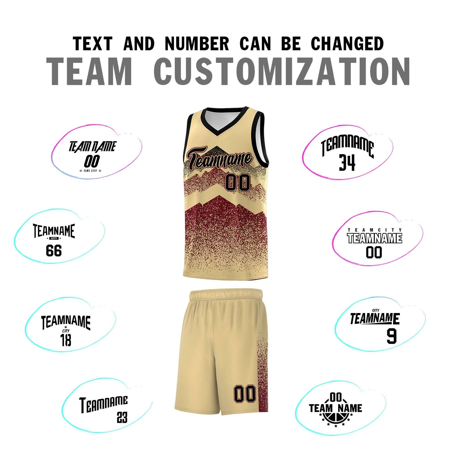 Personalized Youth Basketball Jerseys Khaki Crimson Gradient Mountain Design Uniforms