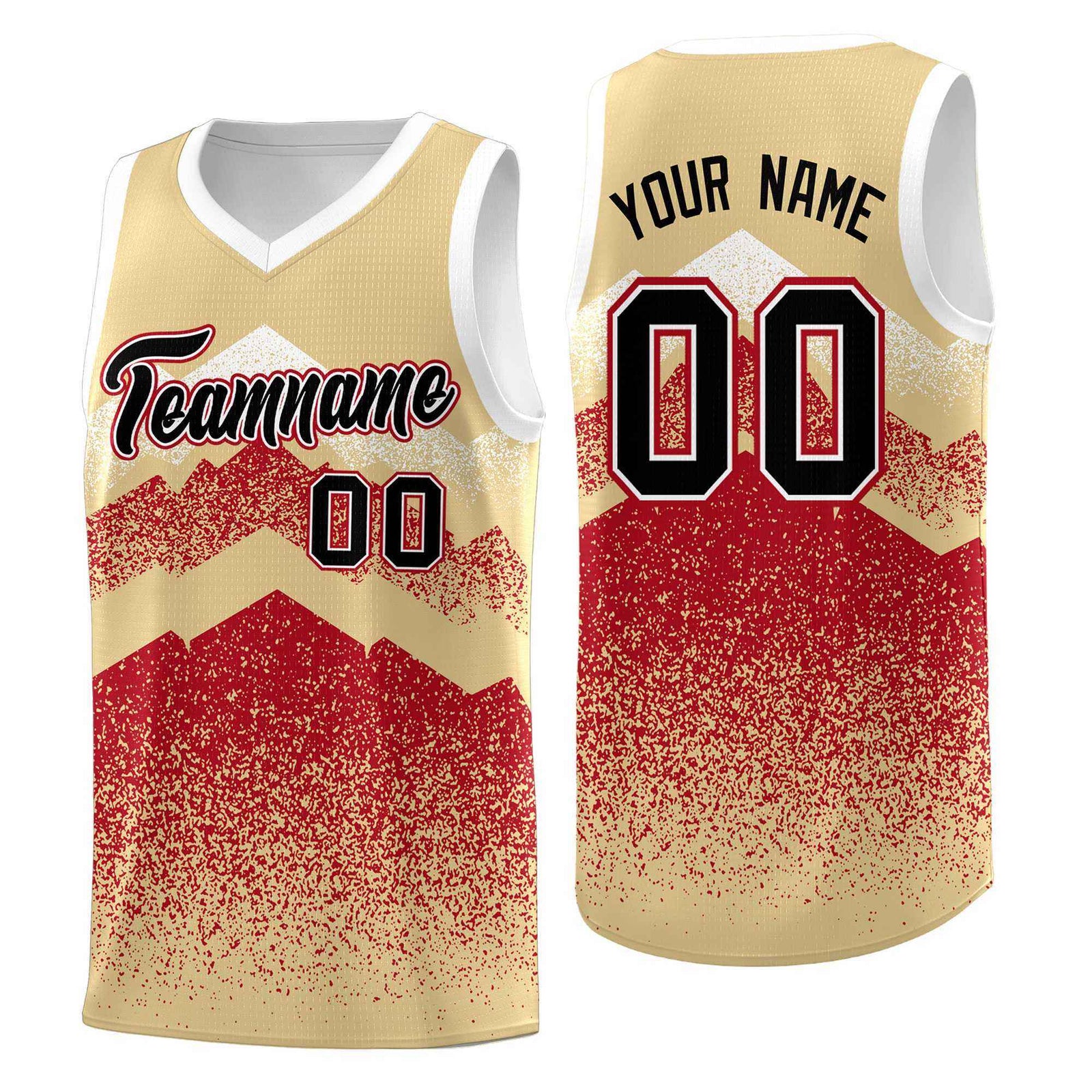 Custom Youth Basketball Jerseys Khaki Red Gradient Mountain Design Uniforms
