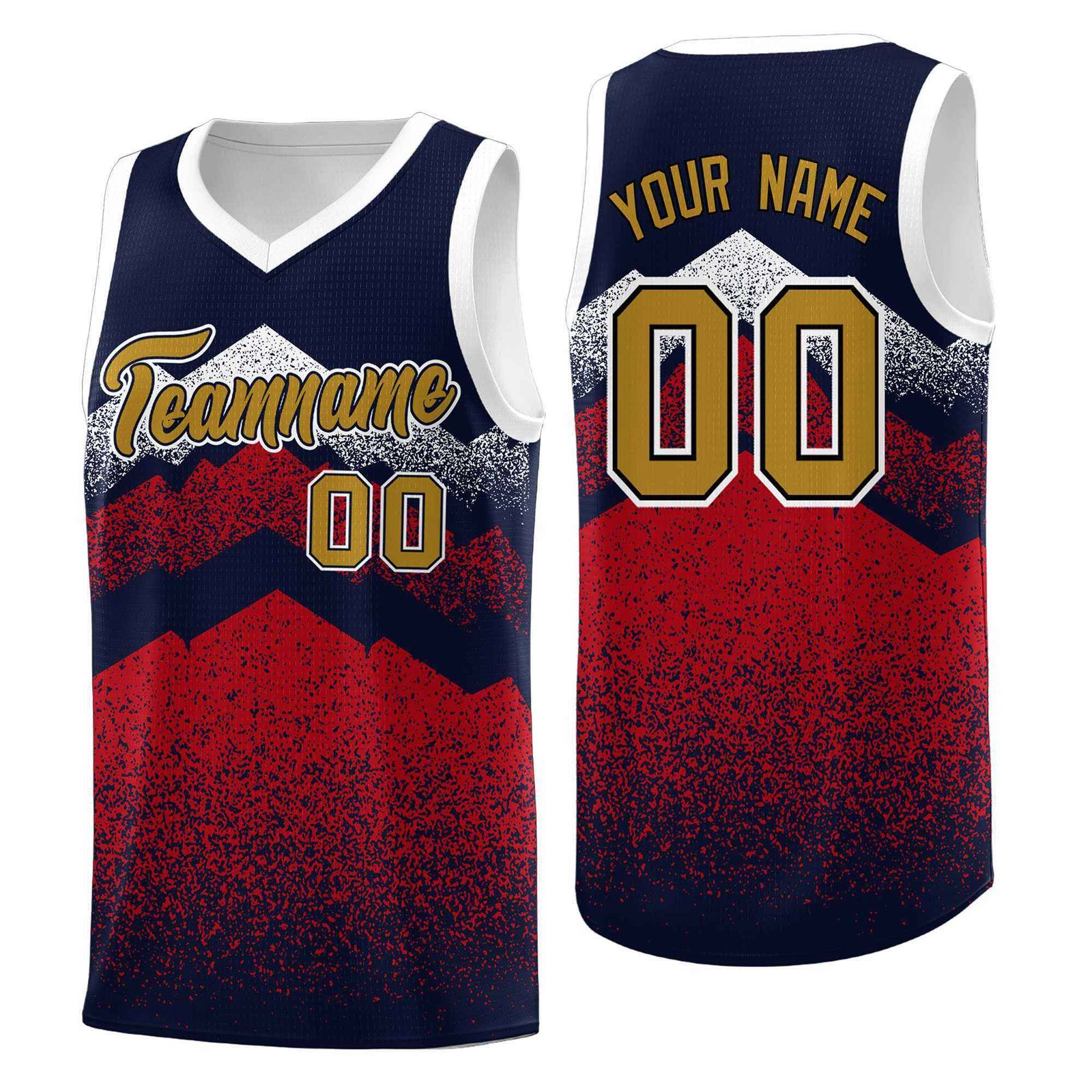 Personalized Youth Basketball Jerseys Navy Red Gradient Mountain Design Uniforms