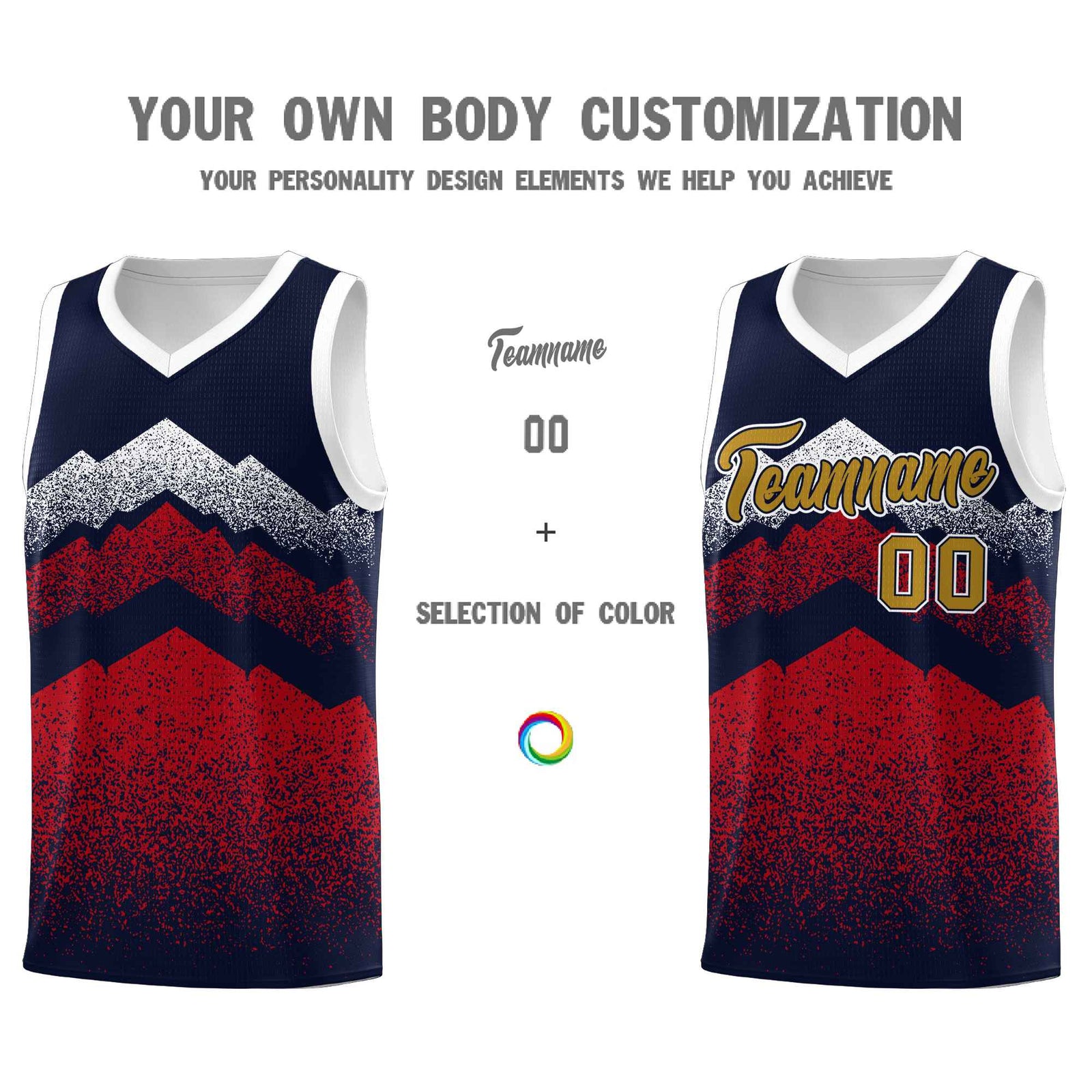 Personalized Youth Basketball Jerseys Navy Red Gradient Mountain Design Uniforms