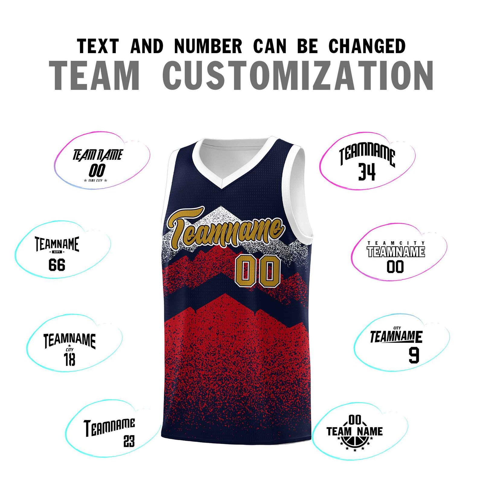 Personalized Youth Basketball Jerseys Navy Red Gradient Mountain Design Uniforms