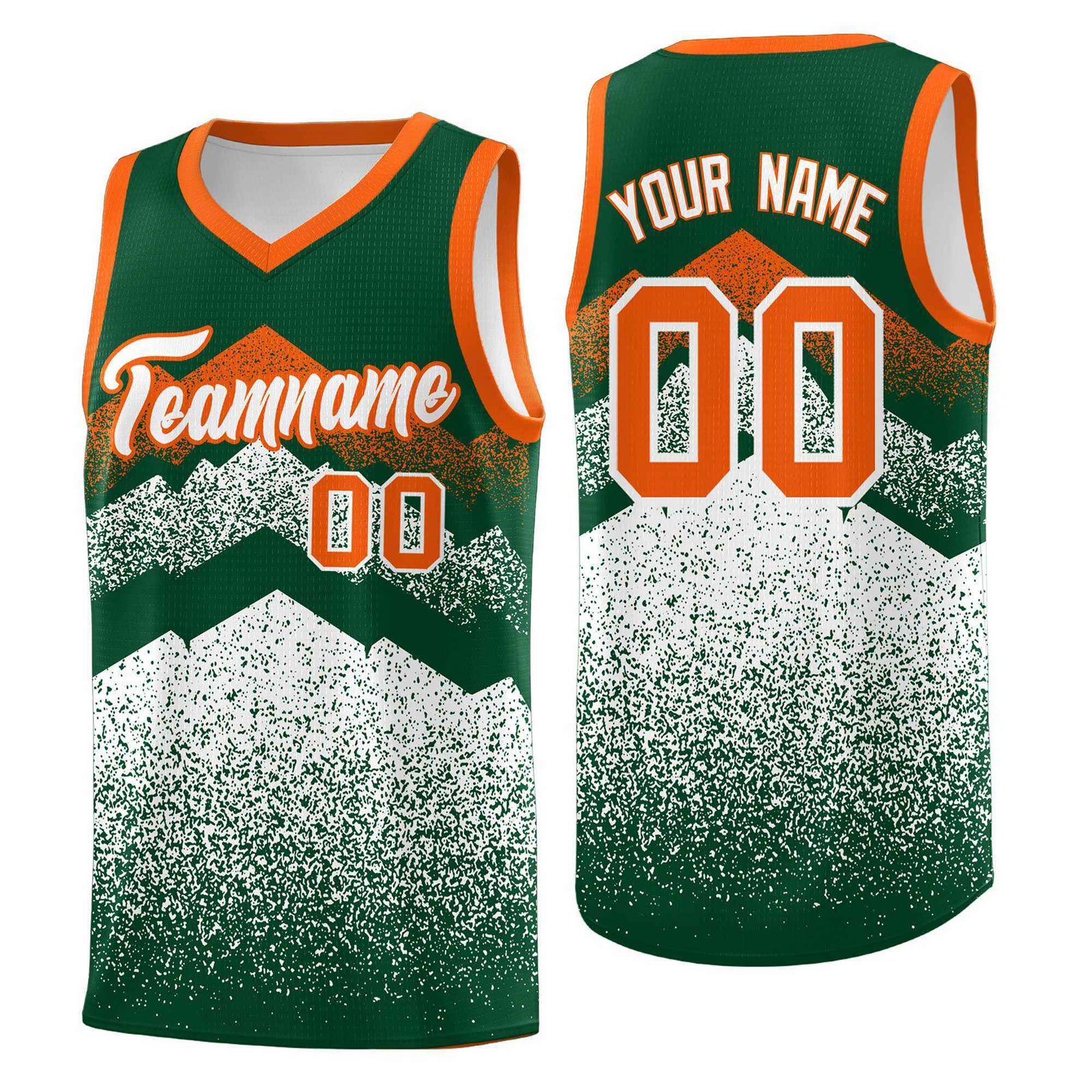 Personalized Youth Basketball Jerseys Green White Gradient Mountain Design Uniforms