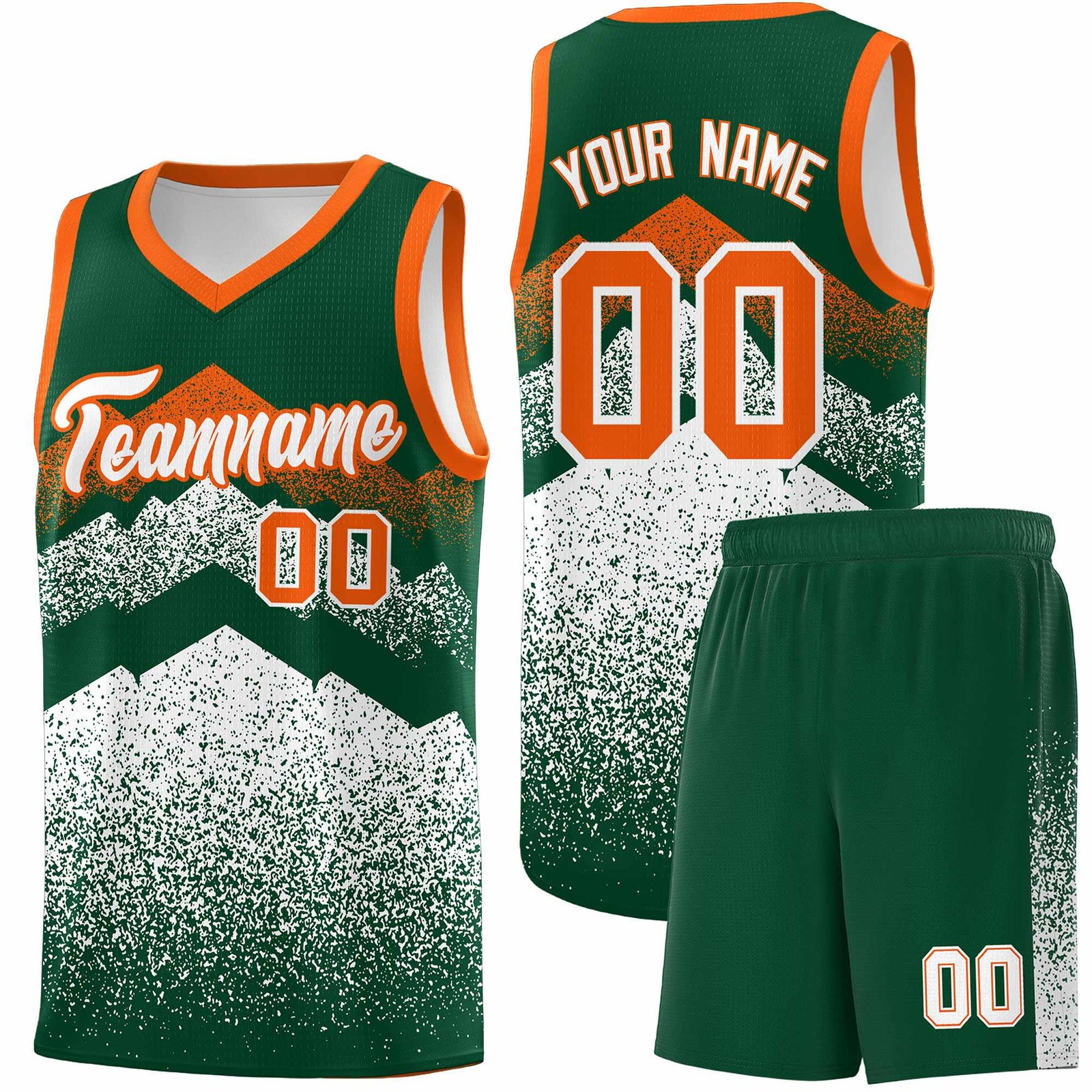 Personalized Youth Basketball Jerseys Green White Gradient Mountain Design Uniforms