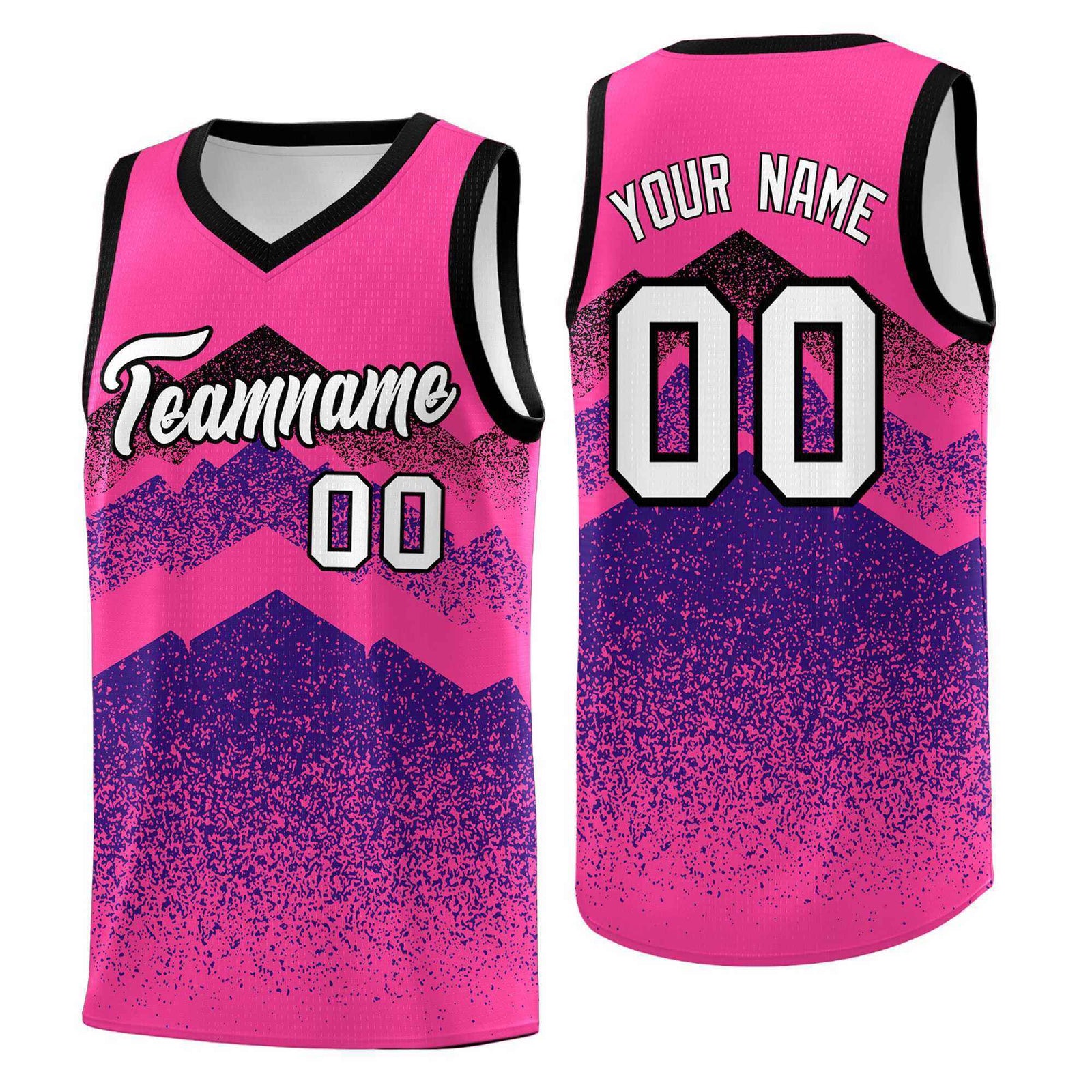 Personalized Youth Basketball Jerseys Pink Purple Gradient Mountain Design Uniforms