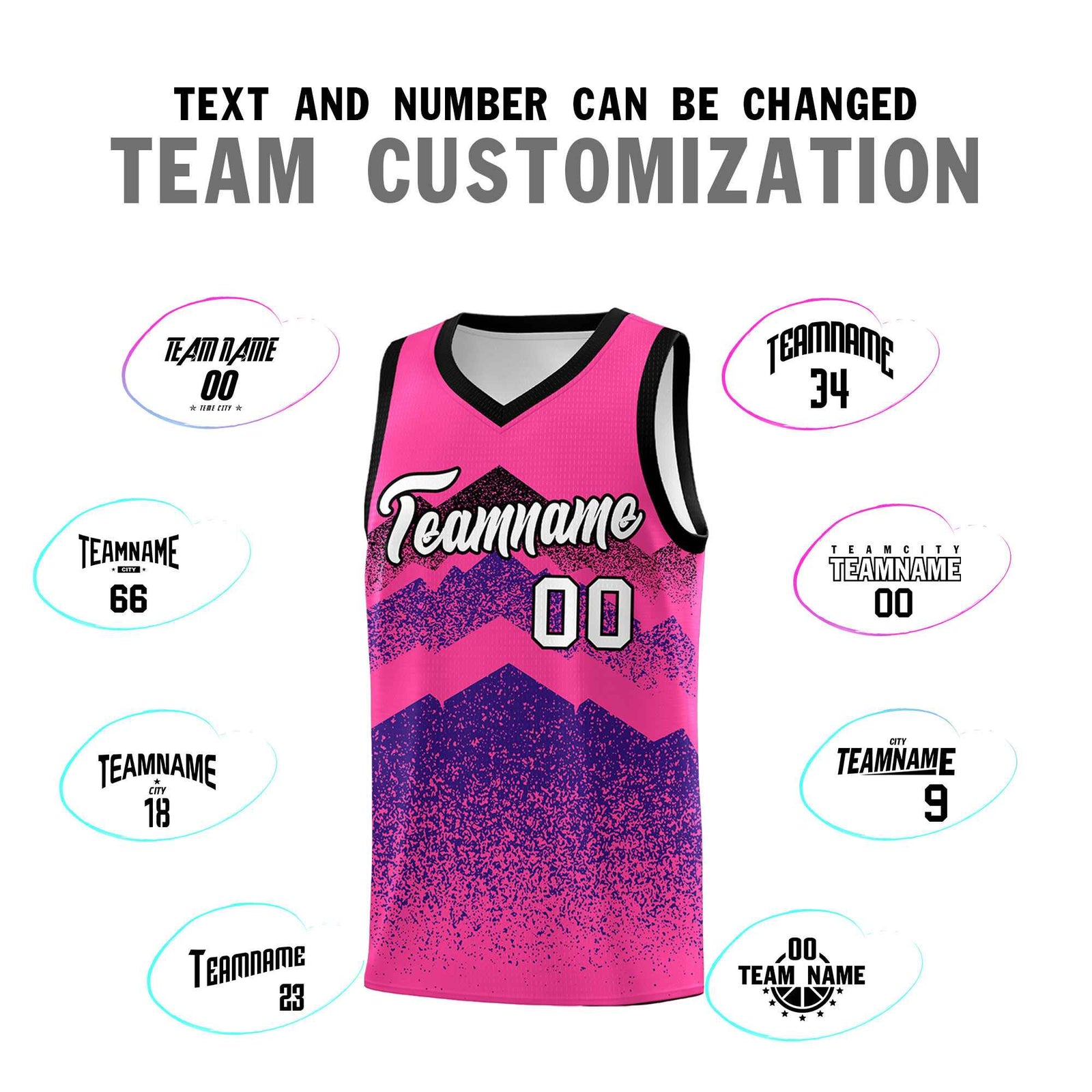 Personalized Youth Basketball Jerseys Pink Purple Gradient Mountain Design Uniforms