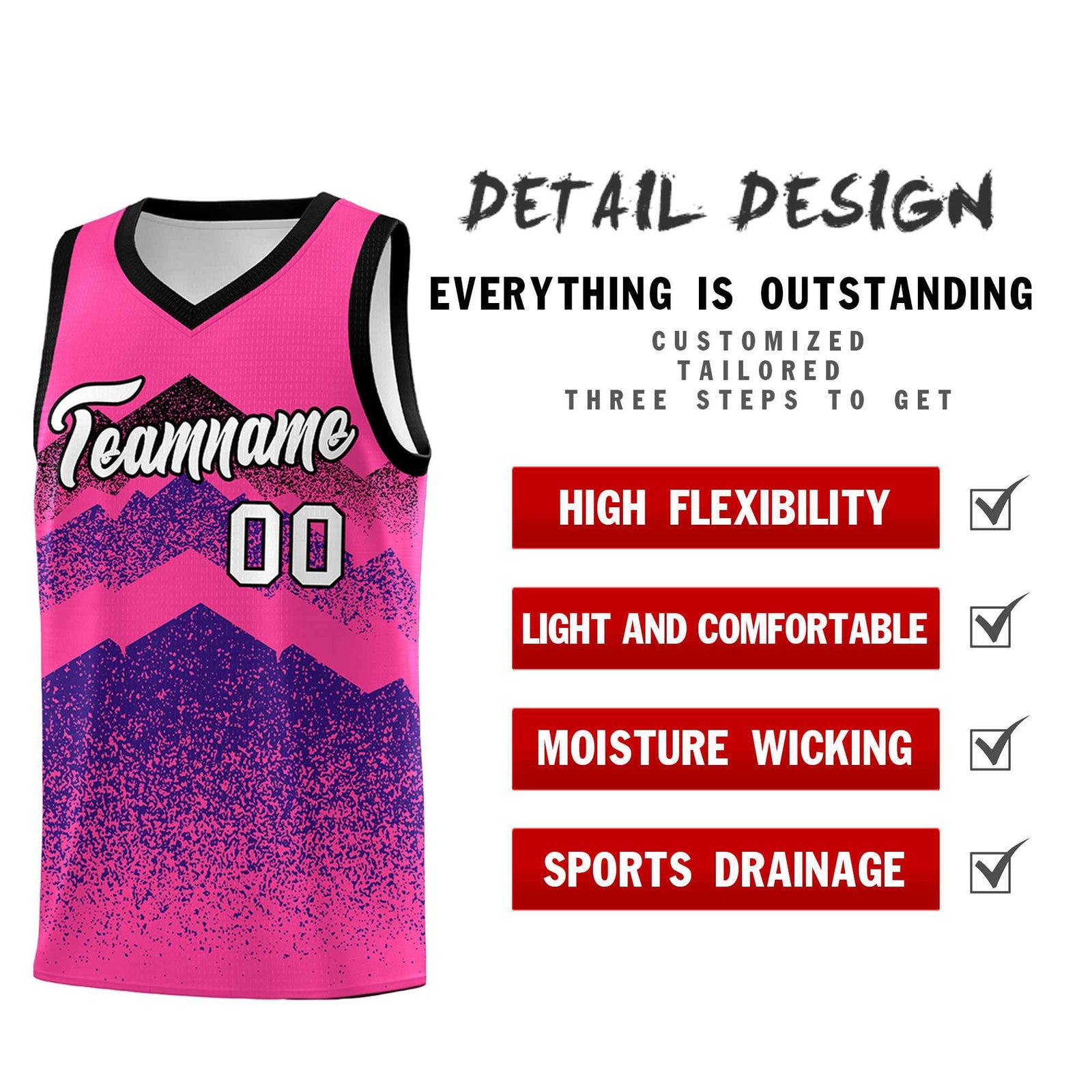 Personalized Youth Basketball Jerseys Pink Purple Gradient Mountain Design Uniforms