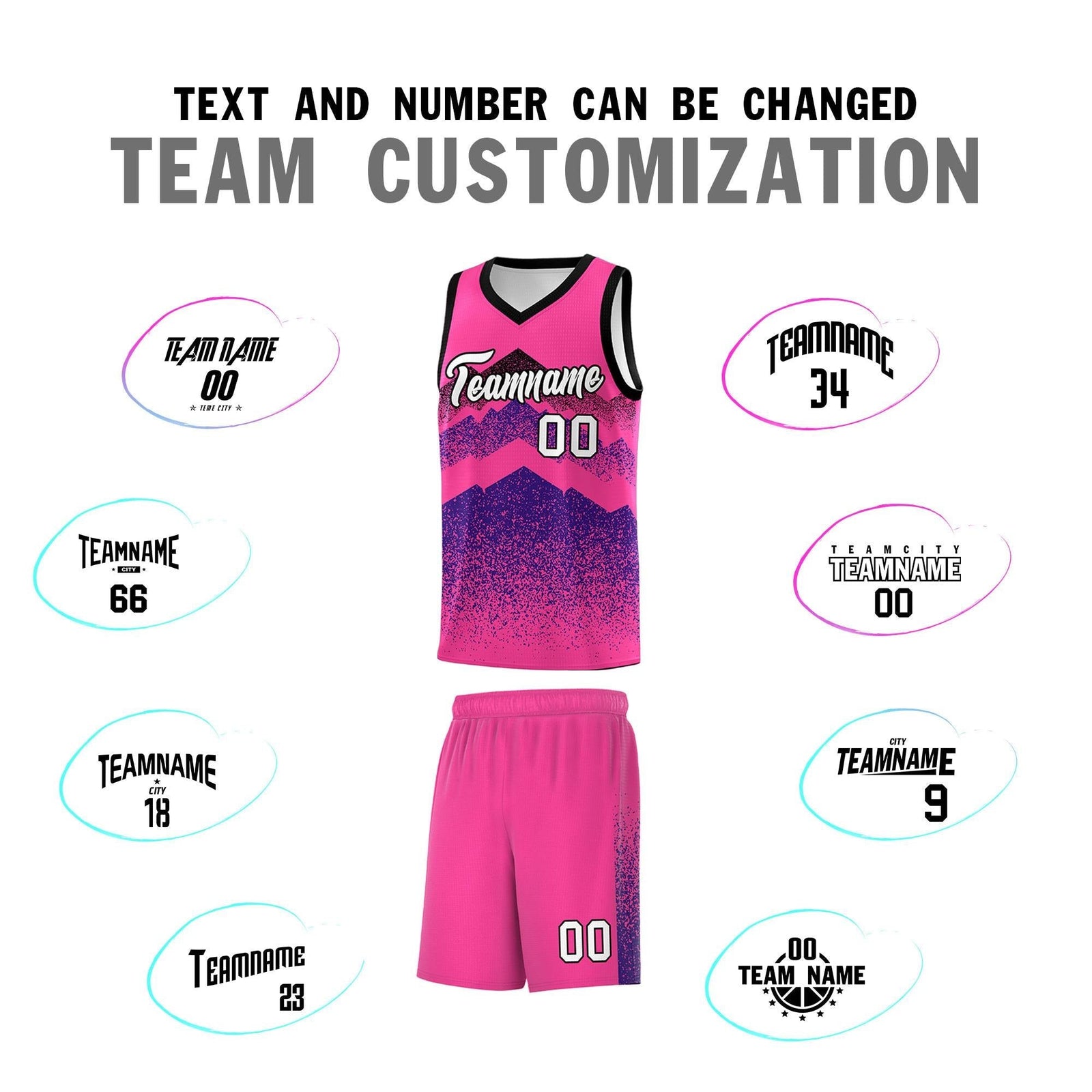 Personalized Youth Basketball Jerseys Pink Purple Gradient Mountain Design Uniforms