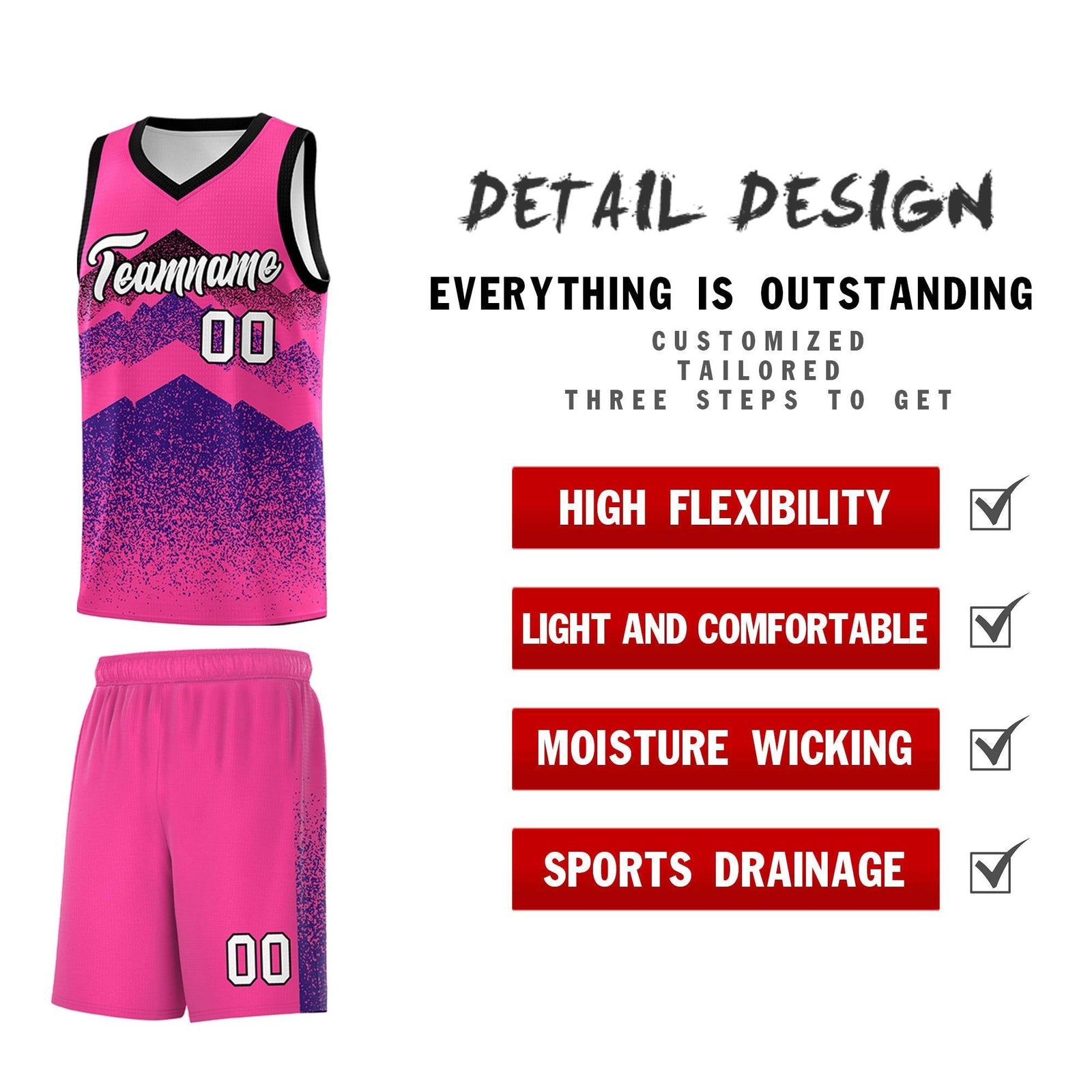 Personalized Youth Basketball Jerseys Pink Purple Gradient Mountain Design Uniforms