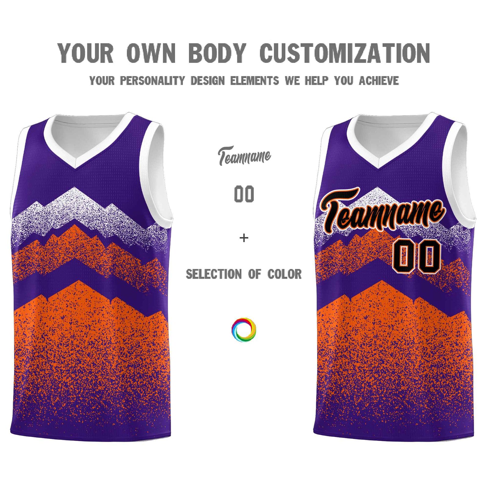 Custom Youth Basketball Jerseys Purple Orange Gradient Mountain Design Uniforms