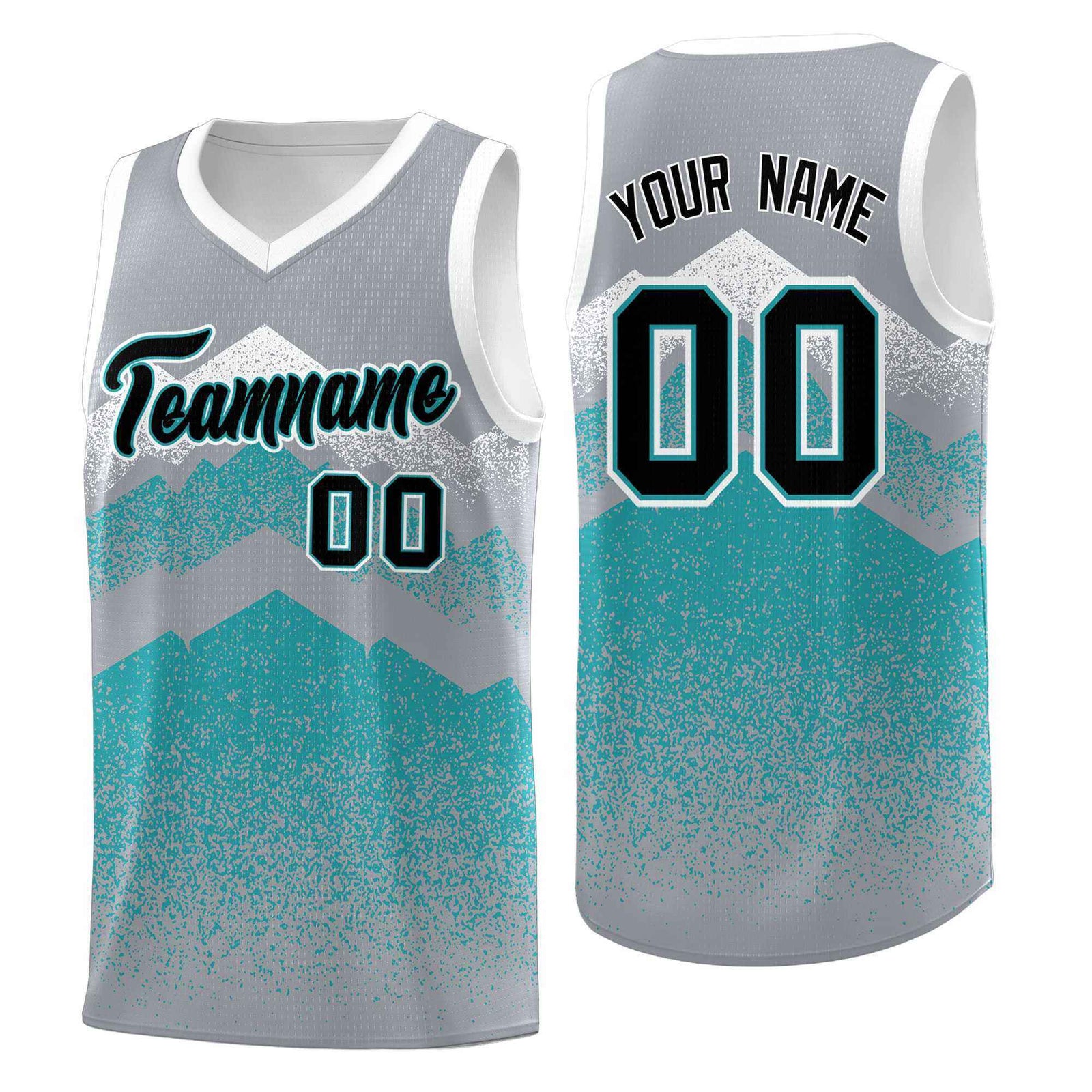 Personalized Youth Basketball Jerseys Silver Teal Gradient Mountain Design Uniforms