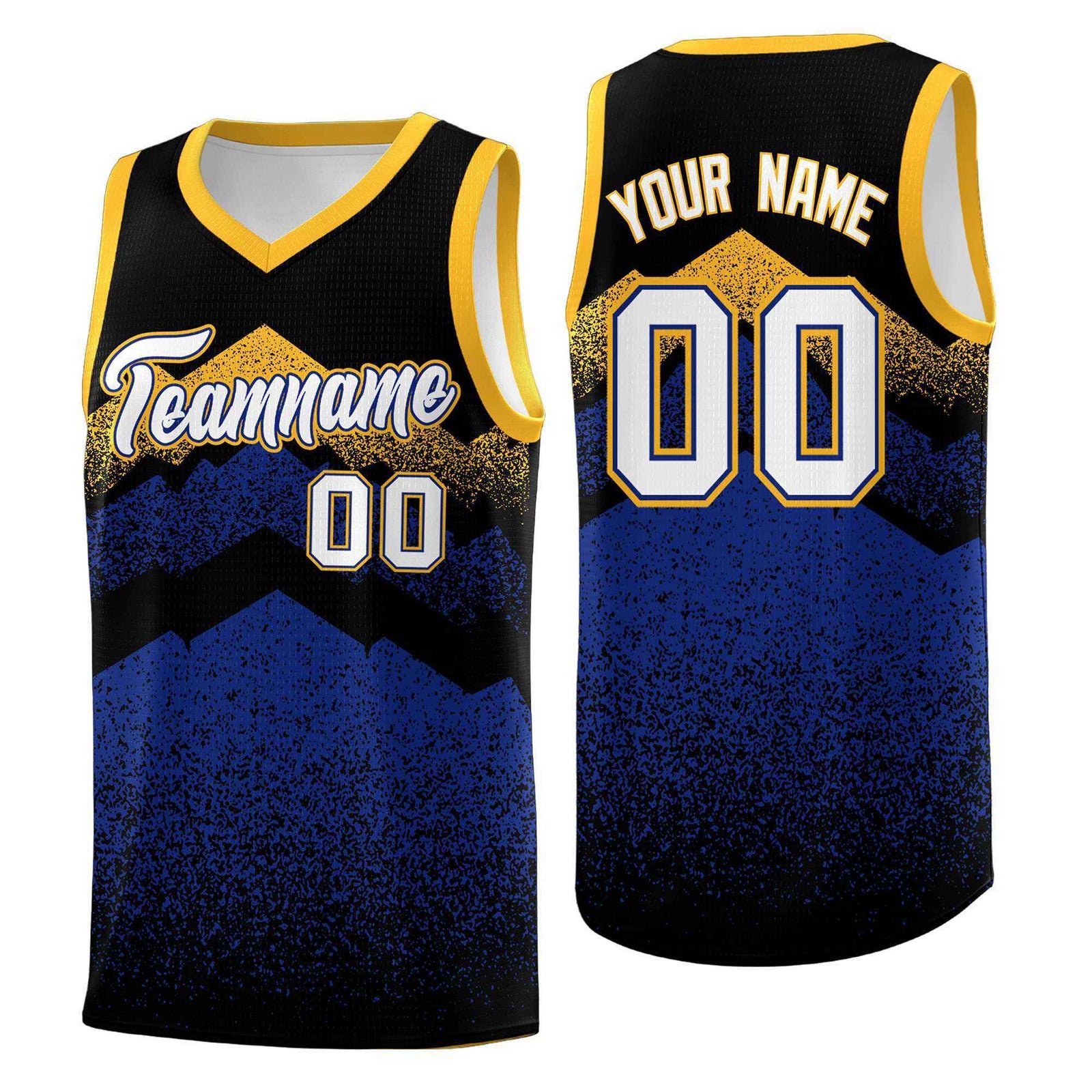 Personalized Youth Basketball Jerseys Black Royal Gradient Mountain Design Uniforms