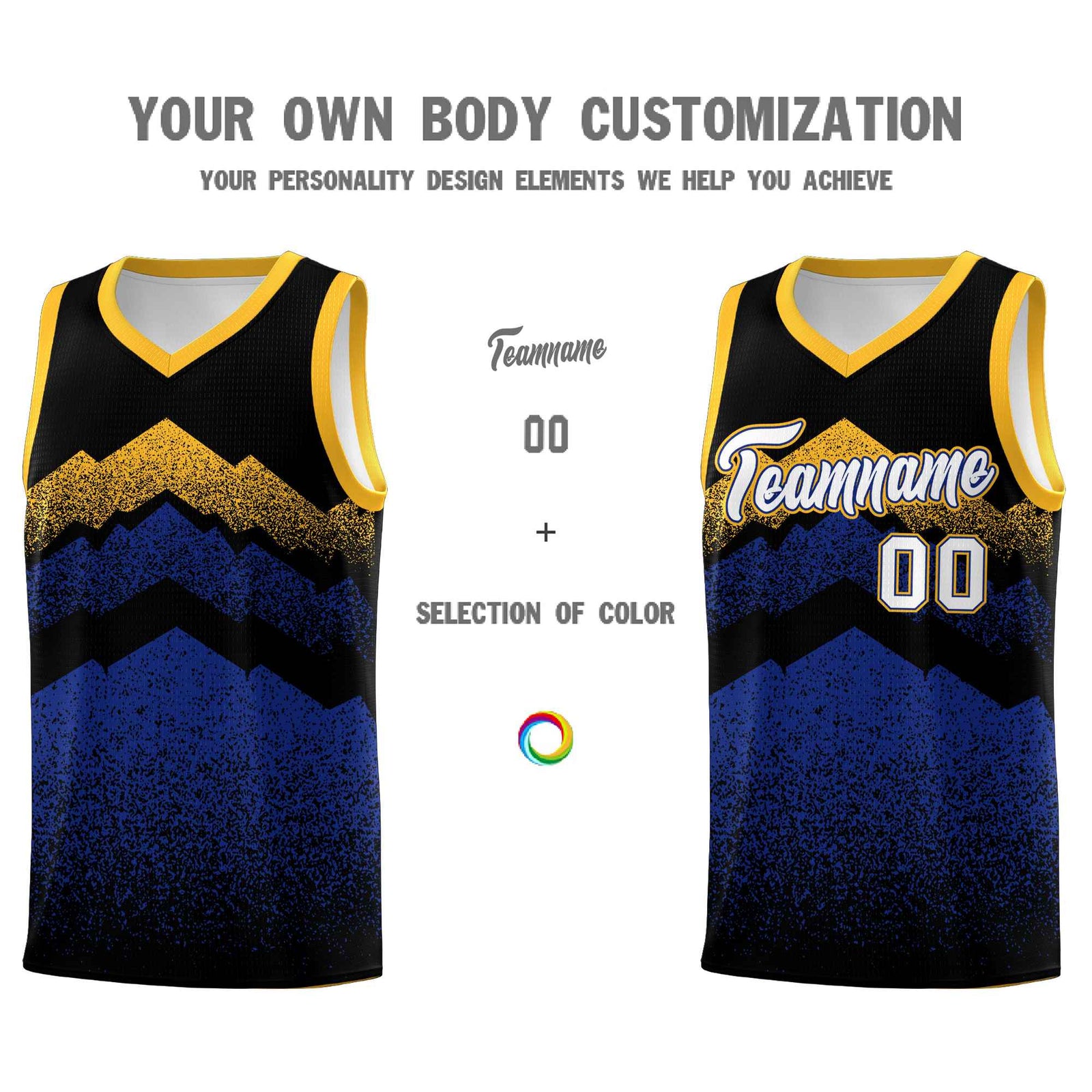 Personalized Youth Basketball Jerseys Black Royal Gradient Mountain Design Uniforms