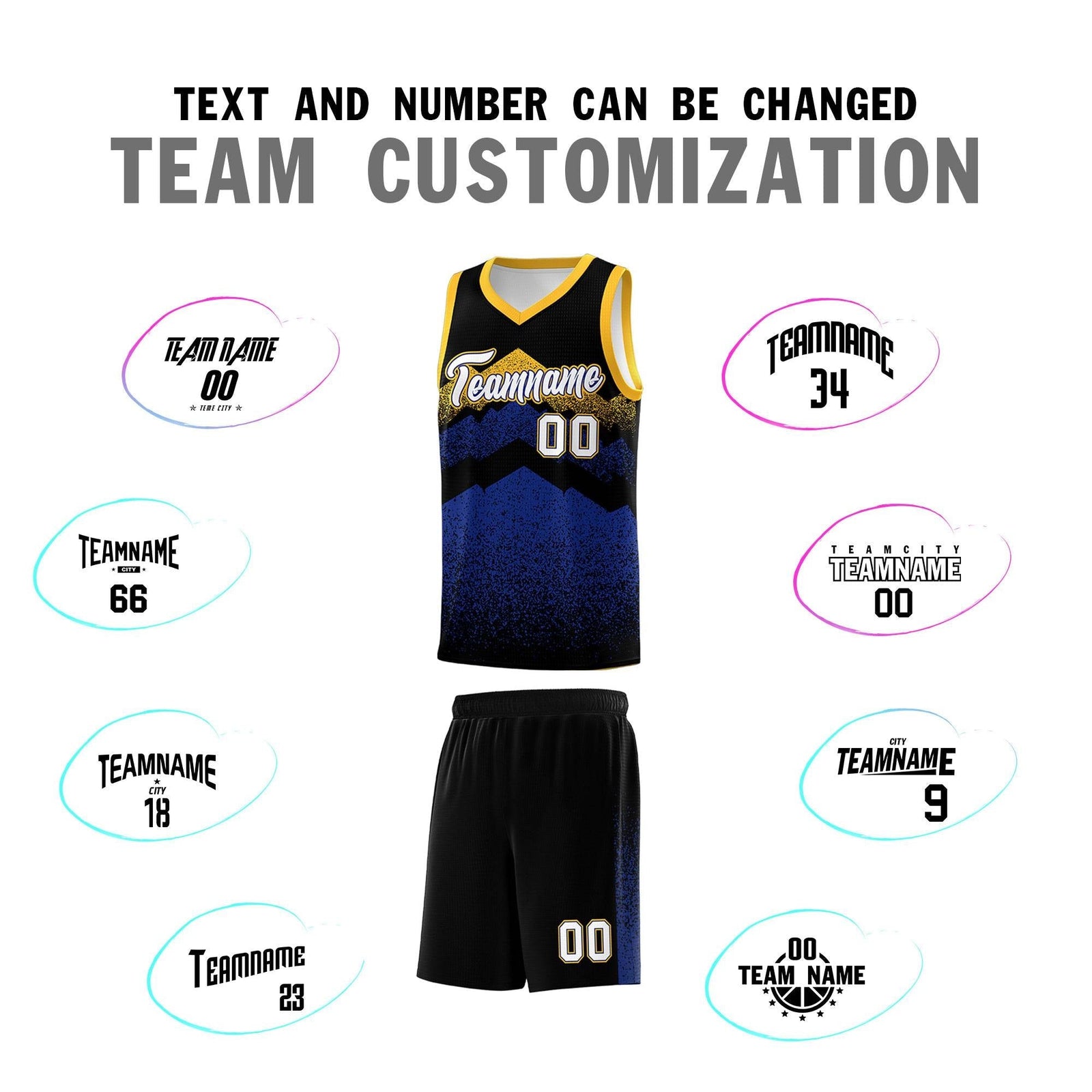 Personalized Youth Basketball Jerseys Black Royal Gradient Mountain Design Uniforms