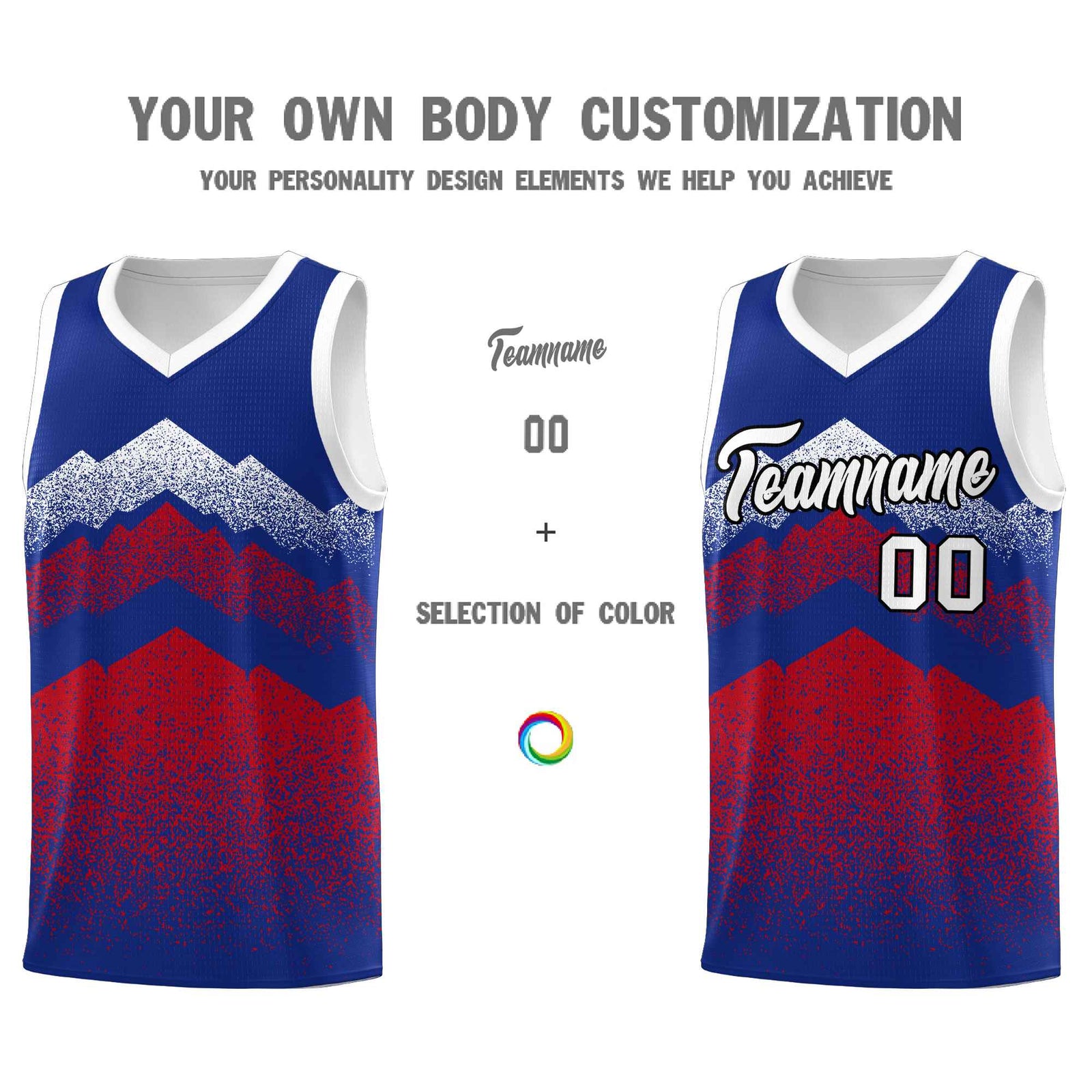 Personalized Youth Basketball Jerseys Royal Red Gradient Mountain Design Uniforms