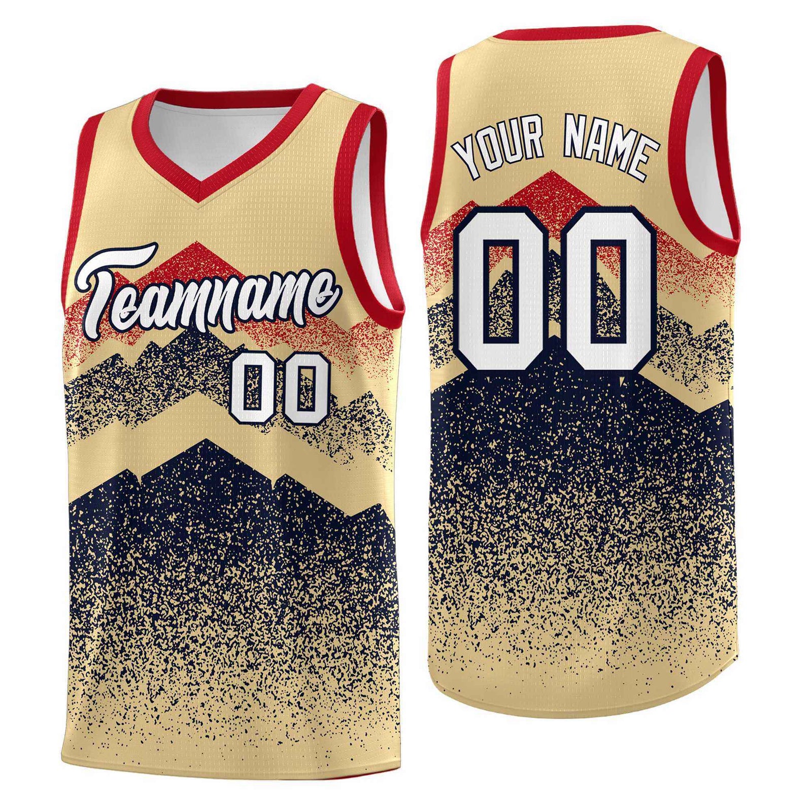 Custom Youth Basketball Jerseys Khaki Navy Gradient Mountain Design Uniforms