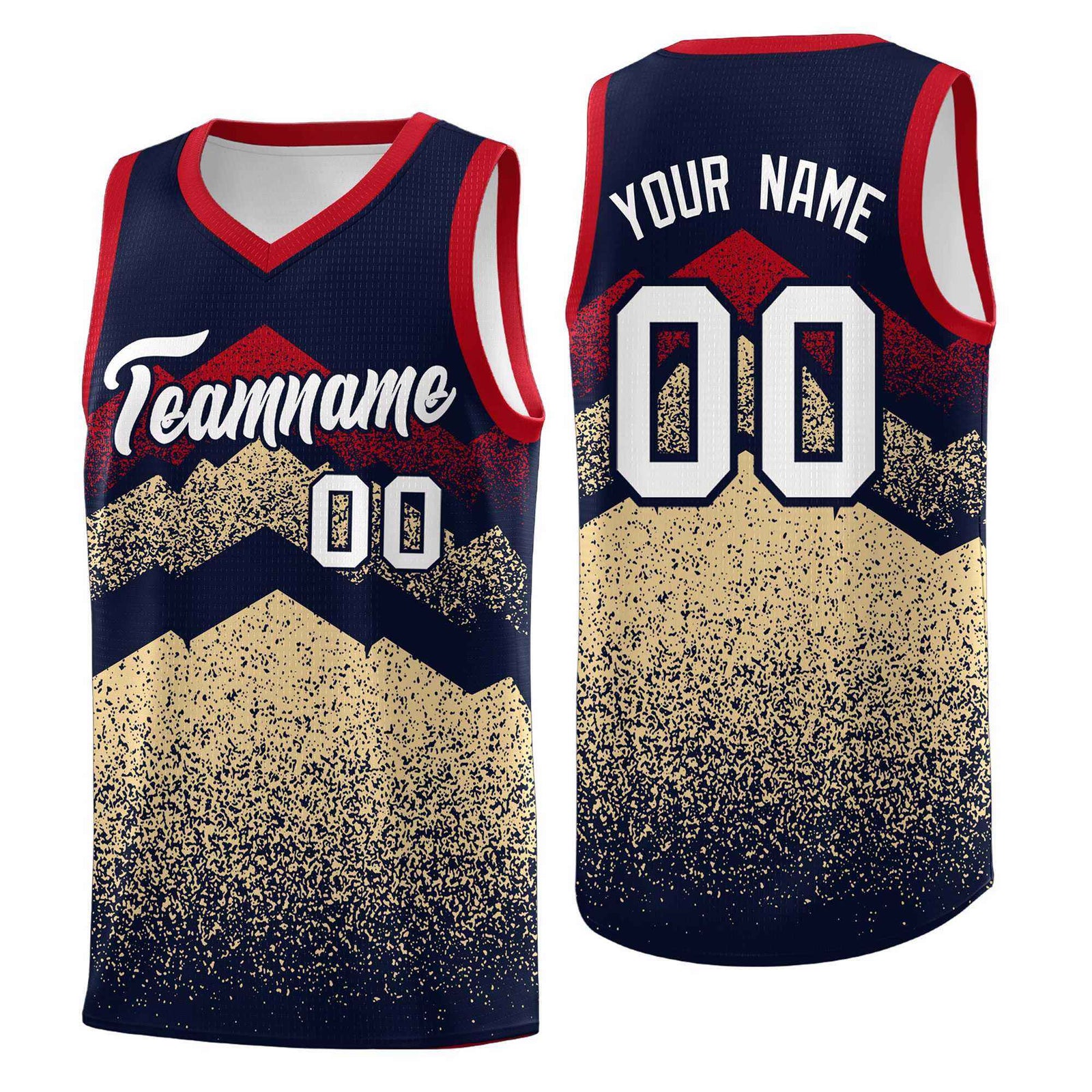 Personalized Youth Basketball Jerseys Navy Khaki Gradient Mountain Design Uniforms