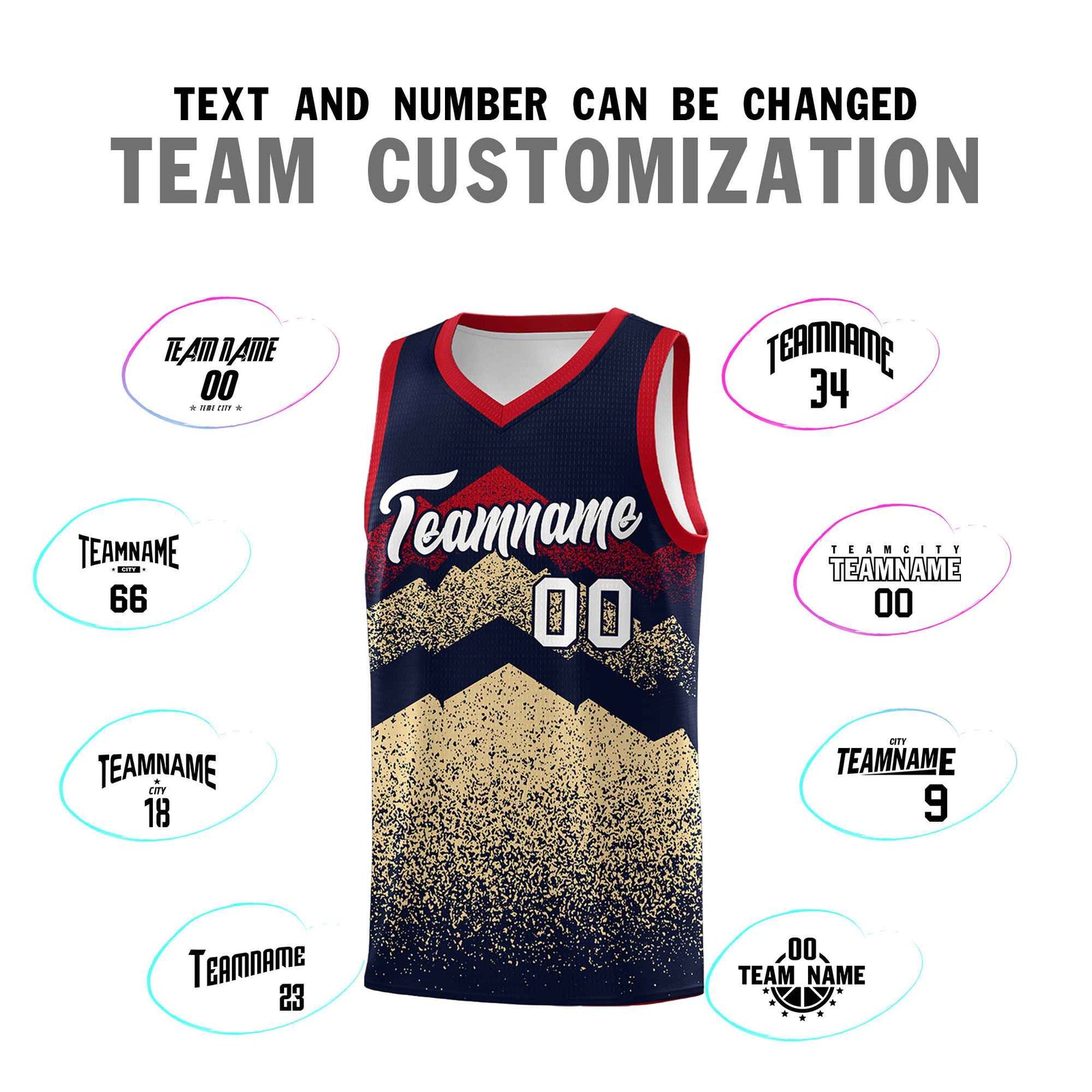 Personalized Youth Basketball Jerseys Navy Khaki Gradient Mountain Design Uniforms