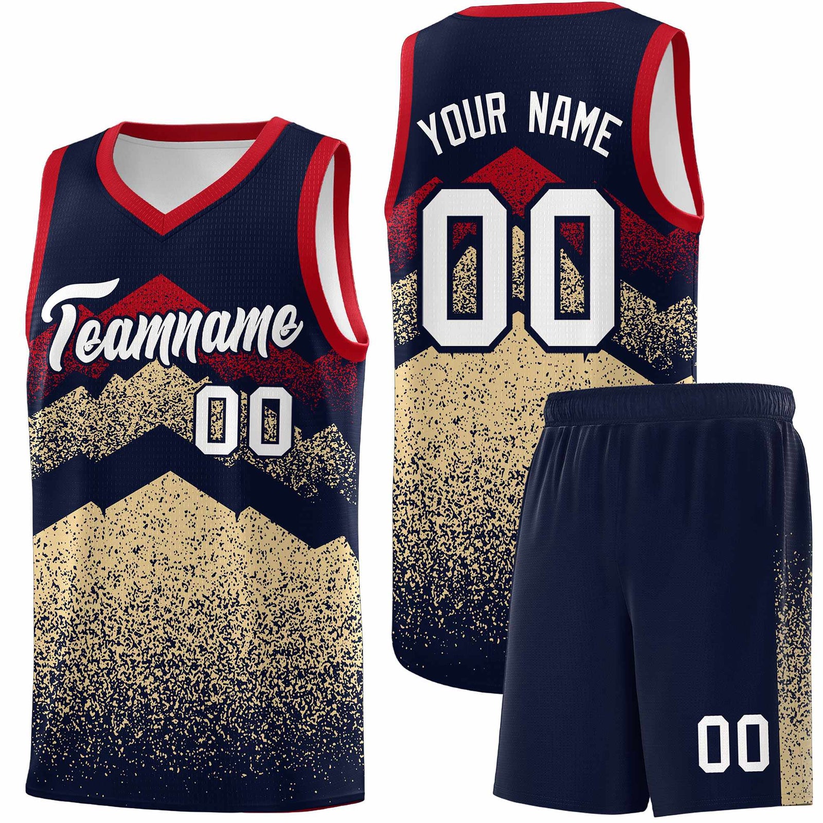 Personalized Youth Basketball Jerseys Navy Khaki Gradient Mountain Design Uniforms