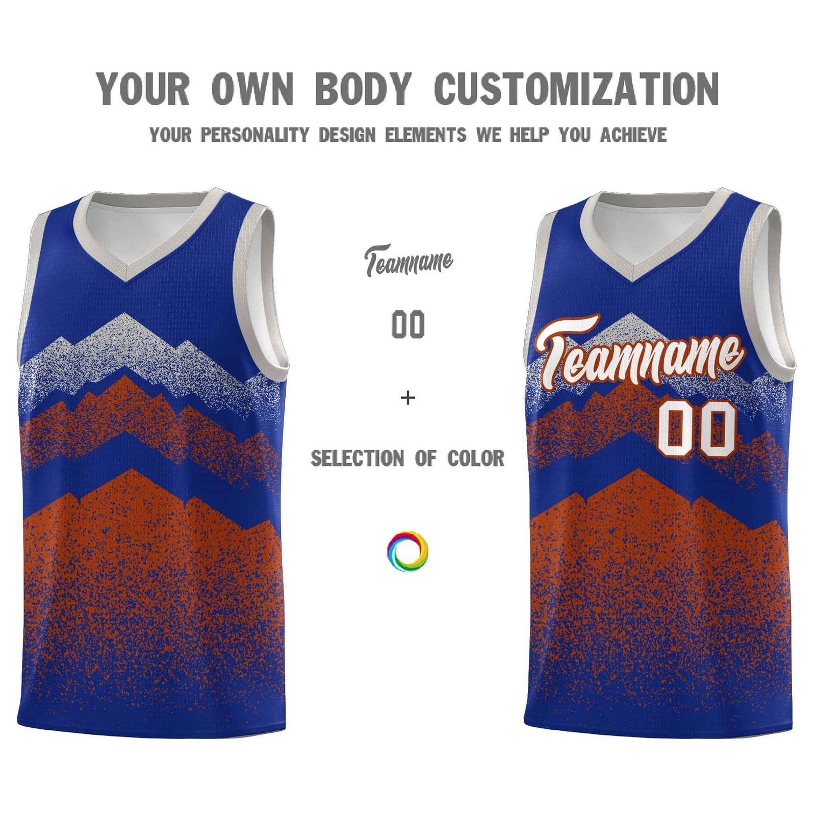 Custom Youth Basketball Jerseys Royal Dark Orange Gradient Mountain Design Uniforms