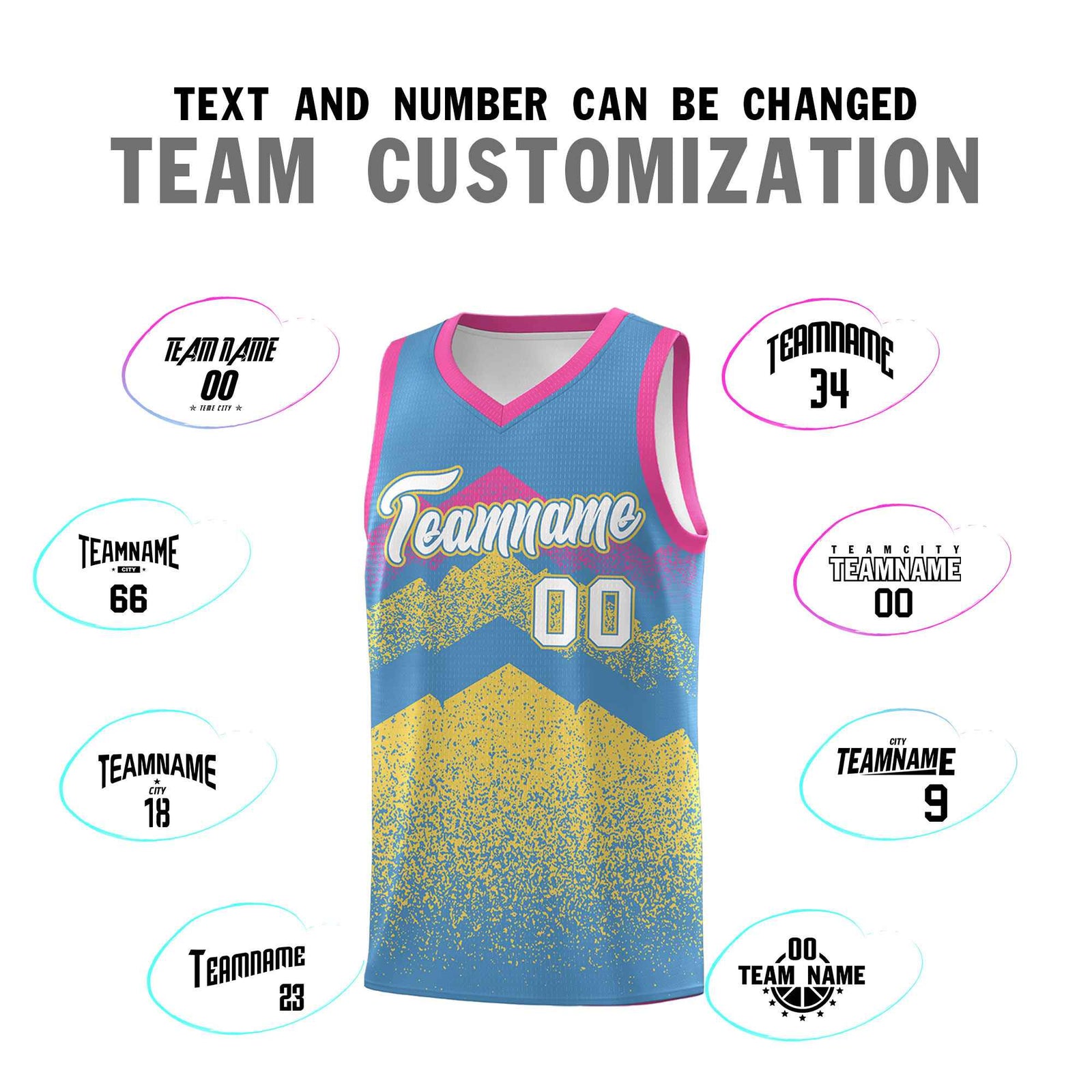 Personalized Youth Basketball Jerseys Light Blue Khaki Gradient Mountain Design Uniforms