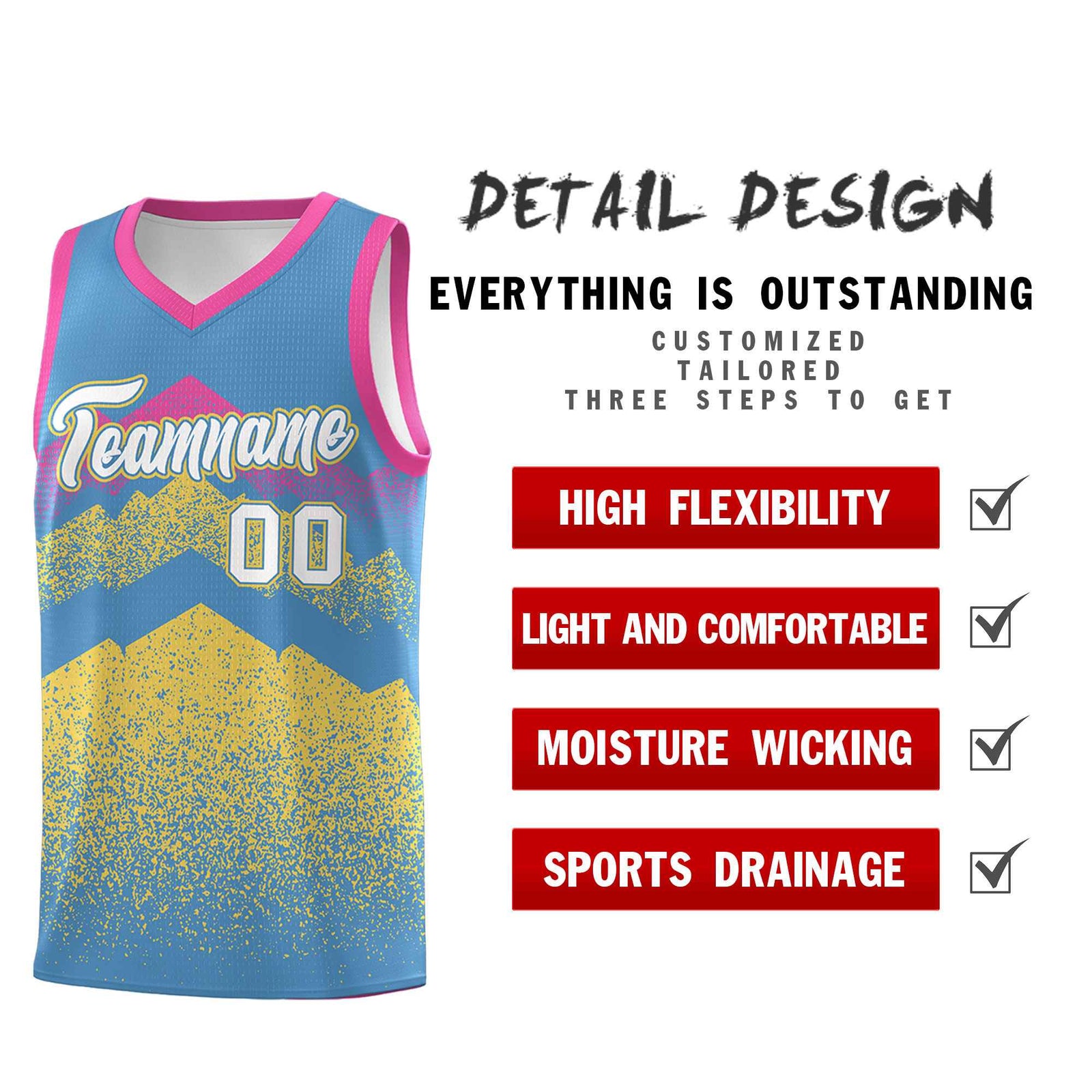 Personalized Youth Basketball Jerseys Light Blue Khaki Gradient Mountain Design Uniforms