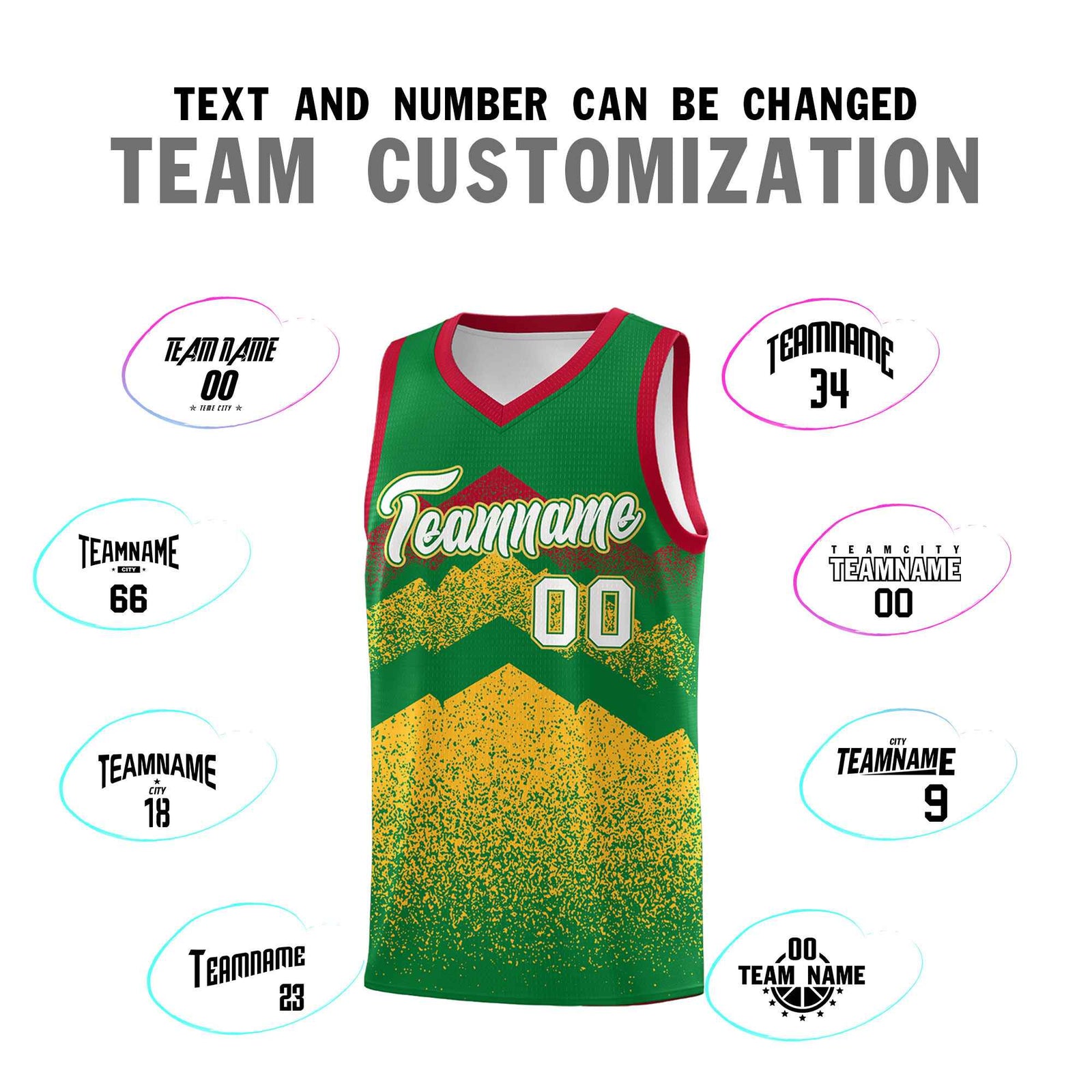 Custom Youth Basketball Jerseys Kelly Green Gold Gradient Mountain Design Uniforms