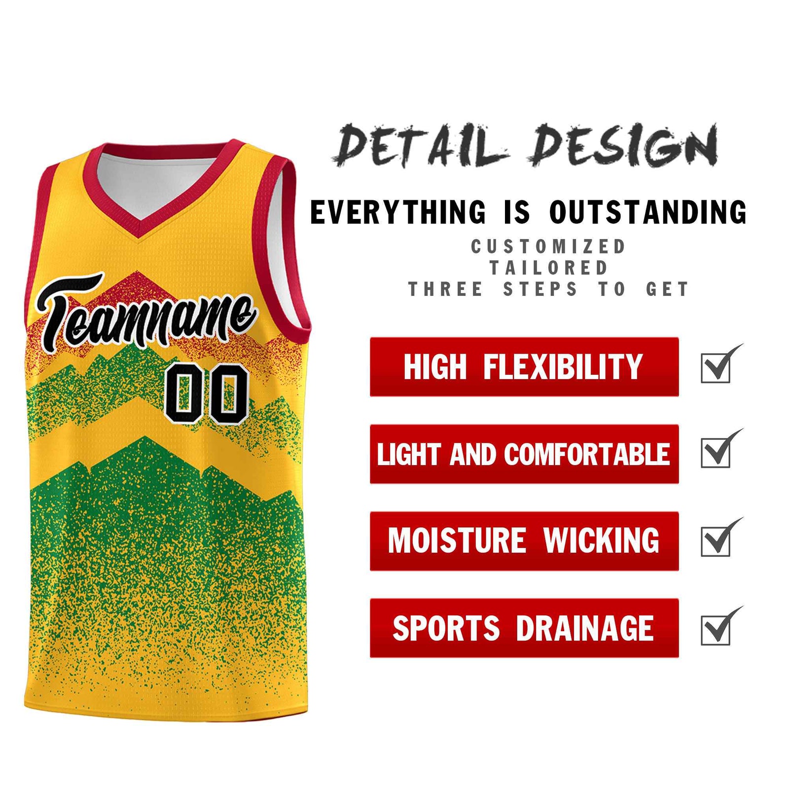 Personalized Youth Basketball Jerseys Gold Kelly Green Gradient Mountain Design Uniforms