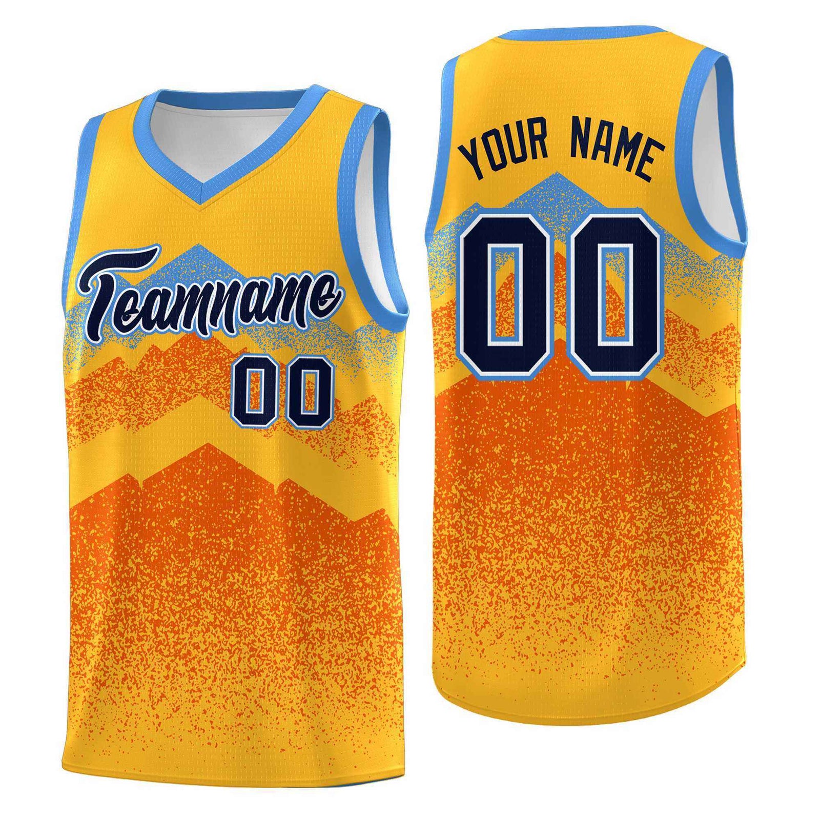 Custom Youth Basketball Jerseys Gold Orange Gradient Mountain Design Uniforms