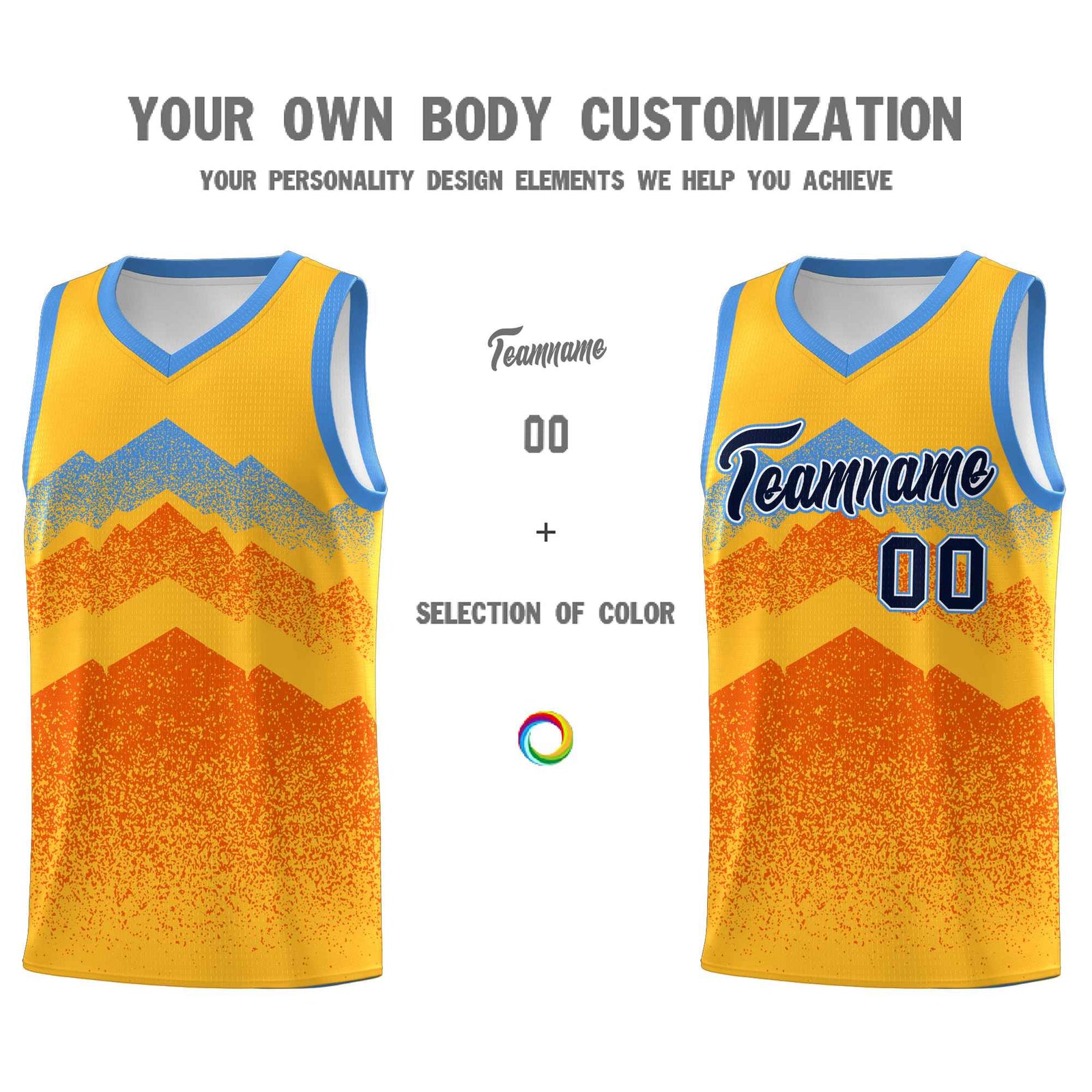 Custom Youth Basketball Jerseys Gold Orange Gradient Mountain Design Uniforms