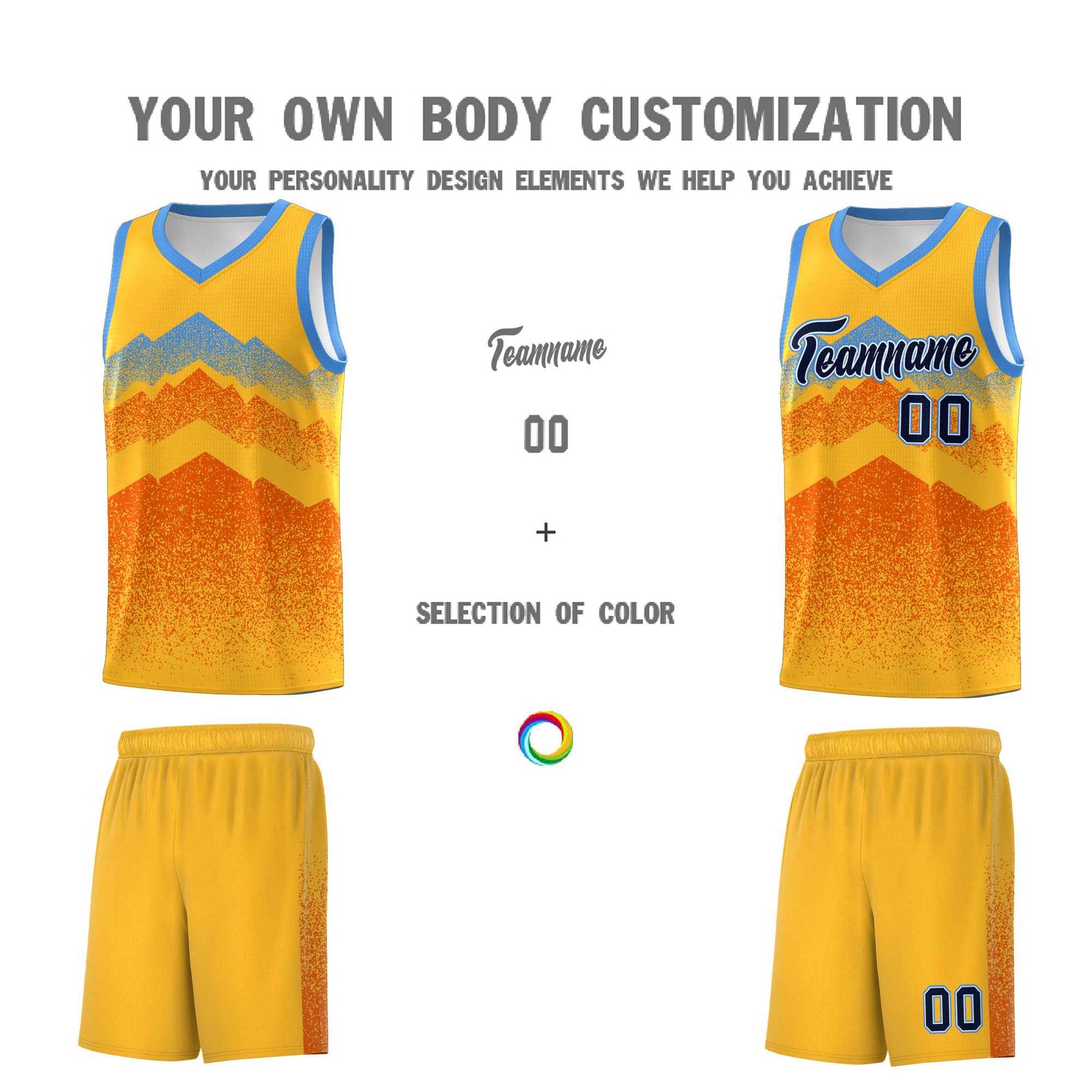Custom Youth Basketball Jerseys Gold Orange Gradient Mountain Design Uniforms