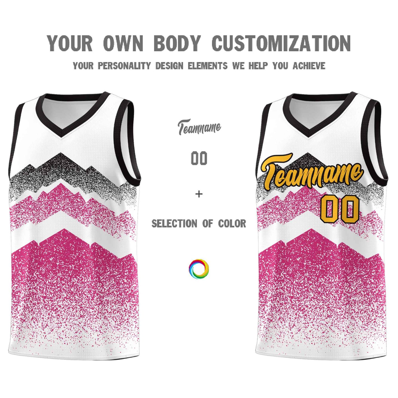 Personalized Youth Basketball Jerseys White Rose Red Gradient Mountain Design Uniforms