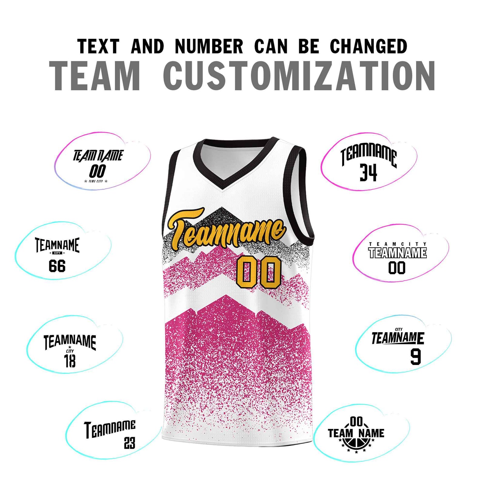 Personalized Youth Basketball Jerseys White Rose Red Gradient Mountain Design Uniforms