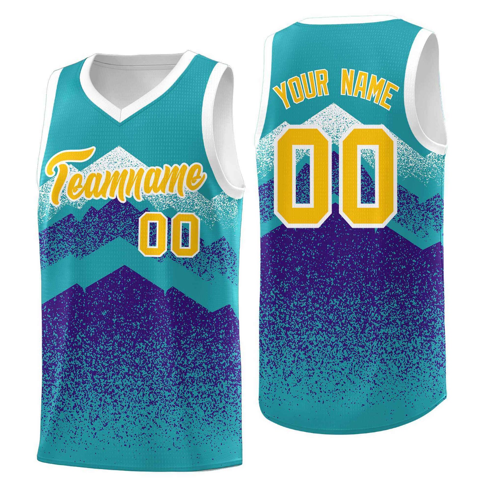 Personalized Youth Basketball Jerseys Aqua Purple Gradient Mountain Design Uniforms