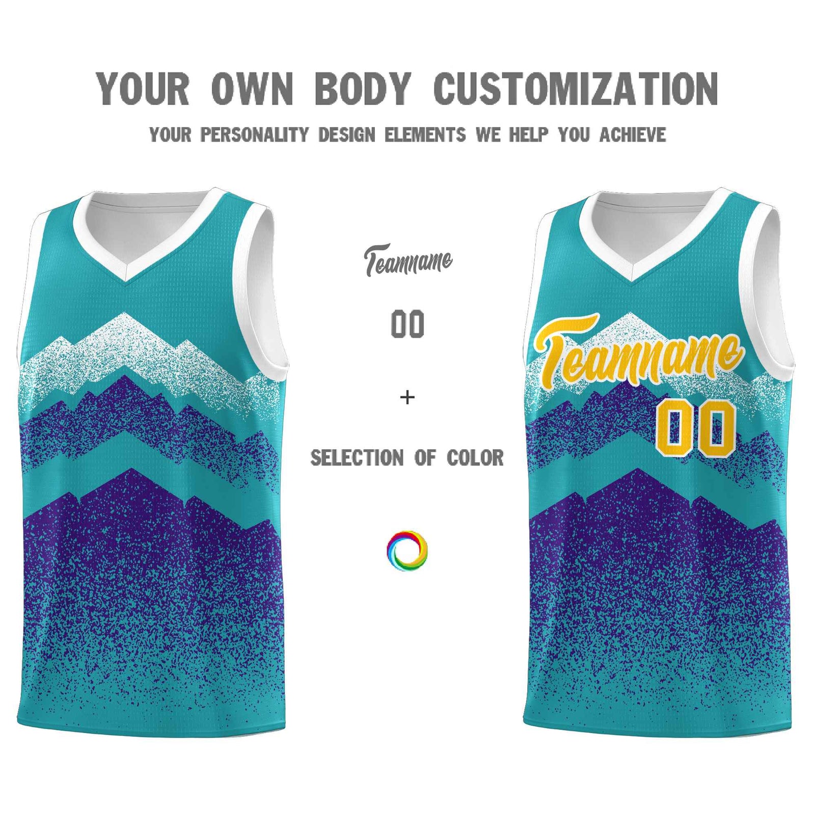 Personalized Youth Basketball Jerseys Aqua Purple Gradient Mountain Design Uniforms