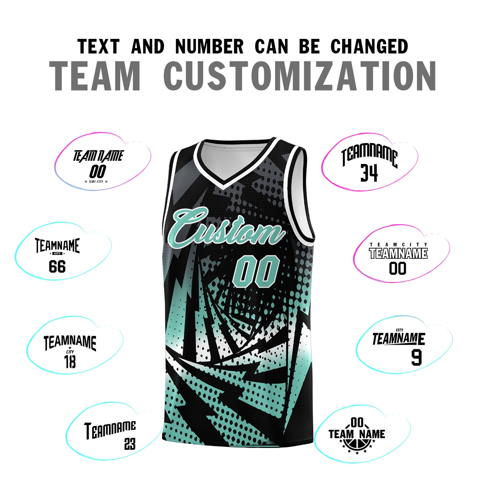 Custom Youth Basketball Jerseys Black Bright Green Lightning Halftone Personalized Team Uniforms