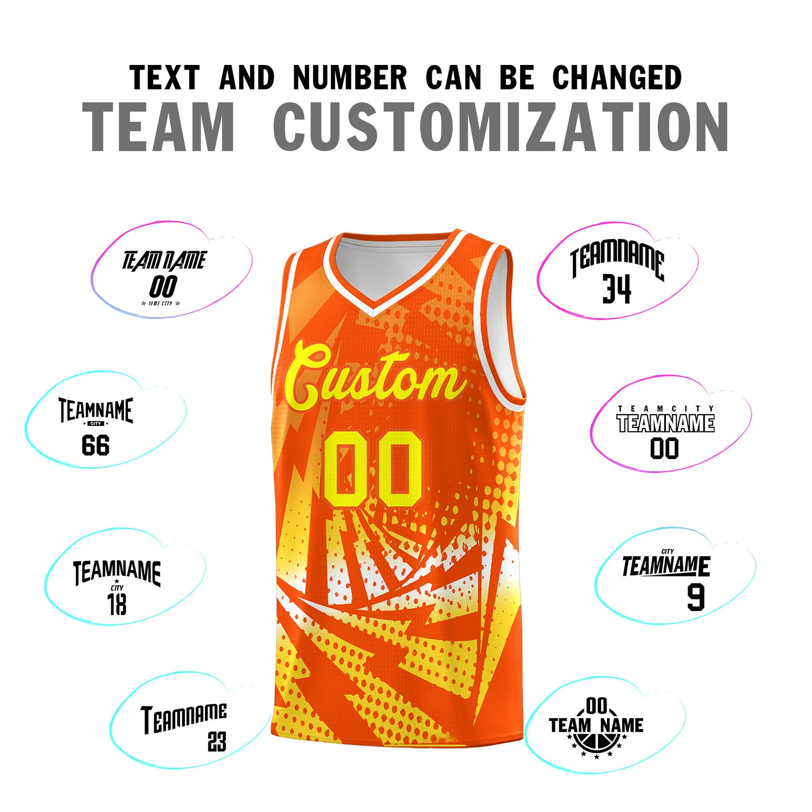 Custom Youth Basketball Jerseys Orange Gold Lightning Halftone Personalized Team Uniforms