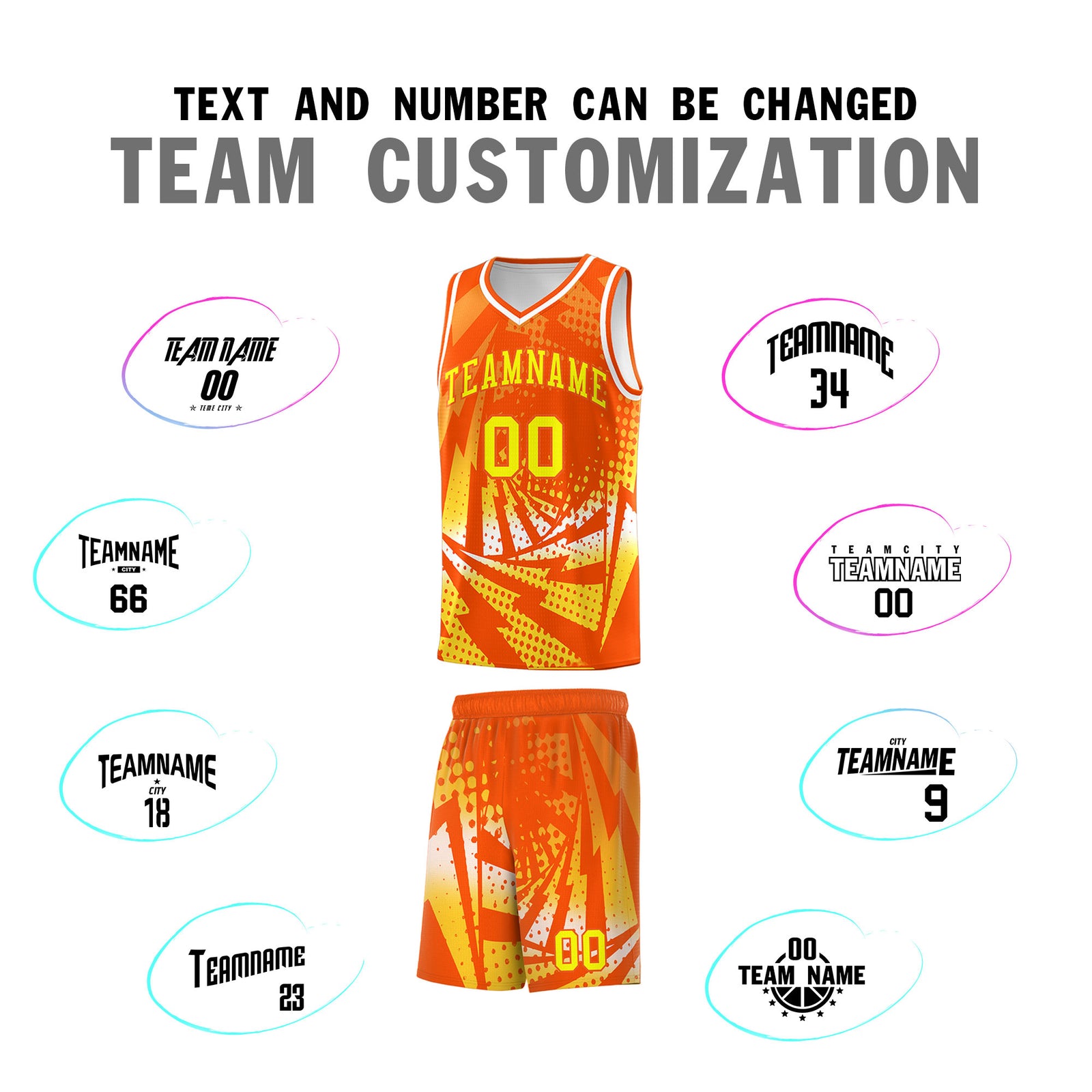 Custom Youth Basketball Jerseys Orange Gold Lightning Halftone Personalized Team Uniforms