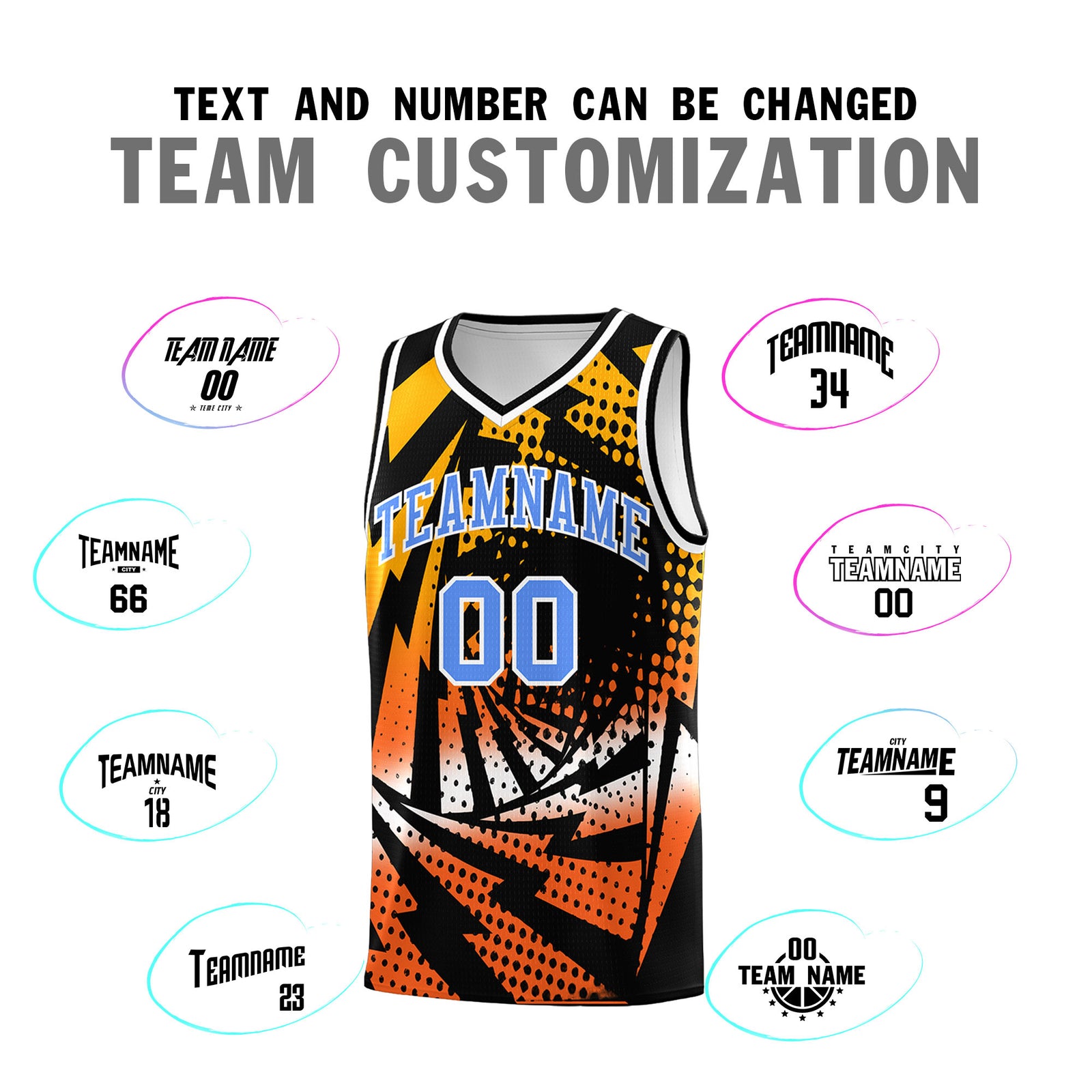 Custom Youth Basketball Jerseys Black Orange Lightning Design Halftone Personalized Uniforms