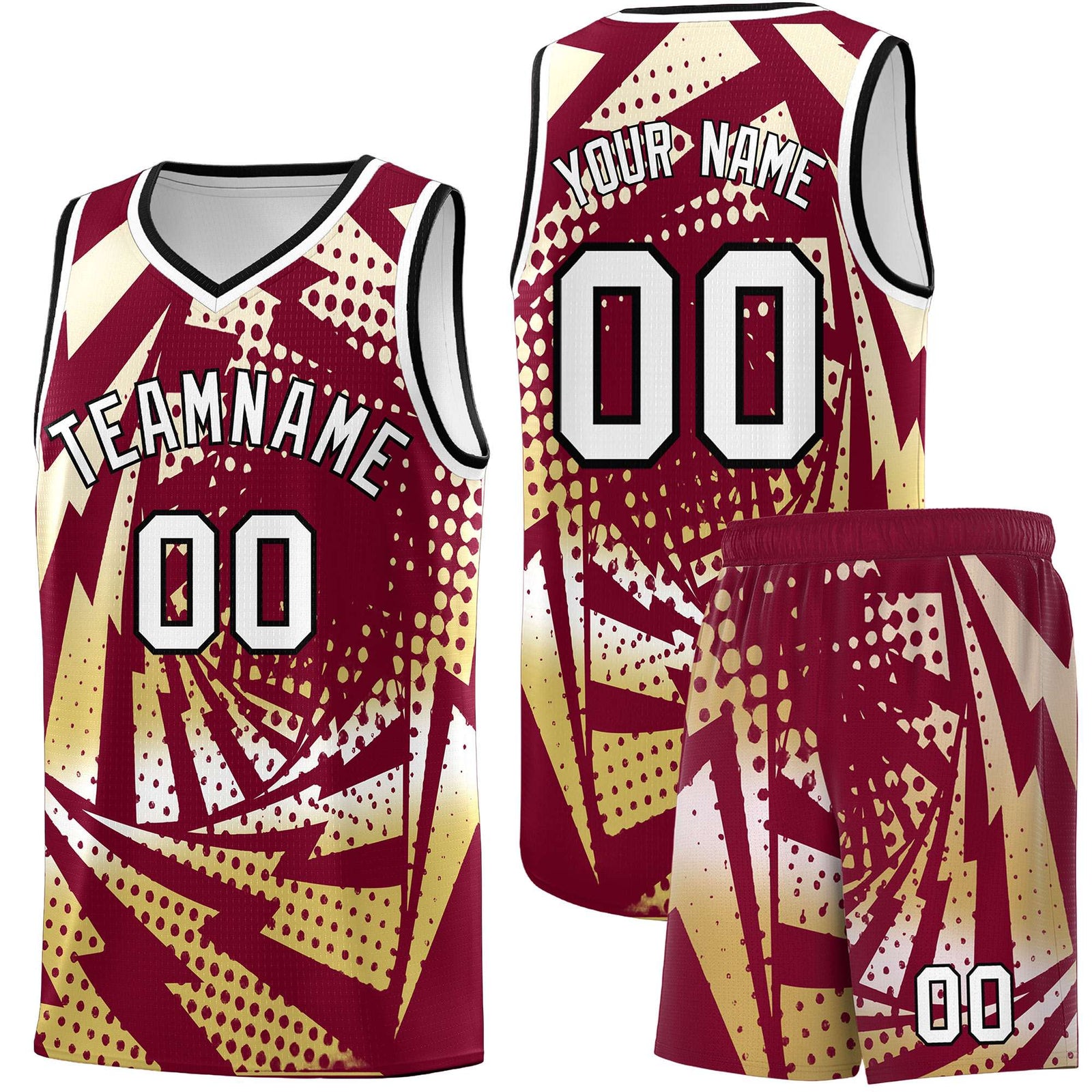 Custom Youth Basketball Jerseys Crimson Old Gold Lightning Design Halftone Personalized Uniforms