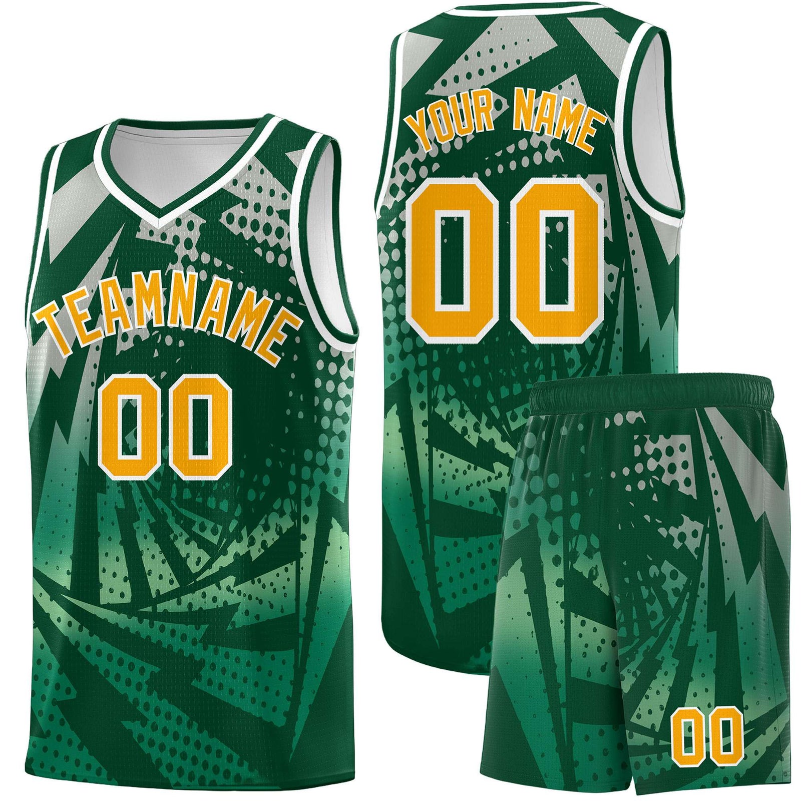 Custom Youth Basketball Jerseys Green Kelly Green Lightning Design Halftone Personalized Uniforms