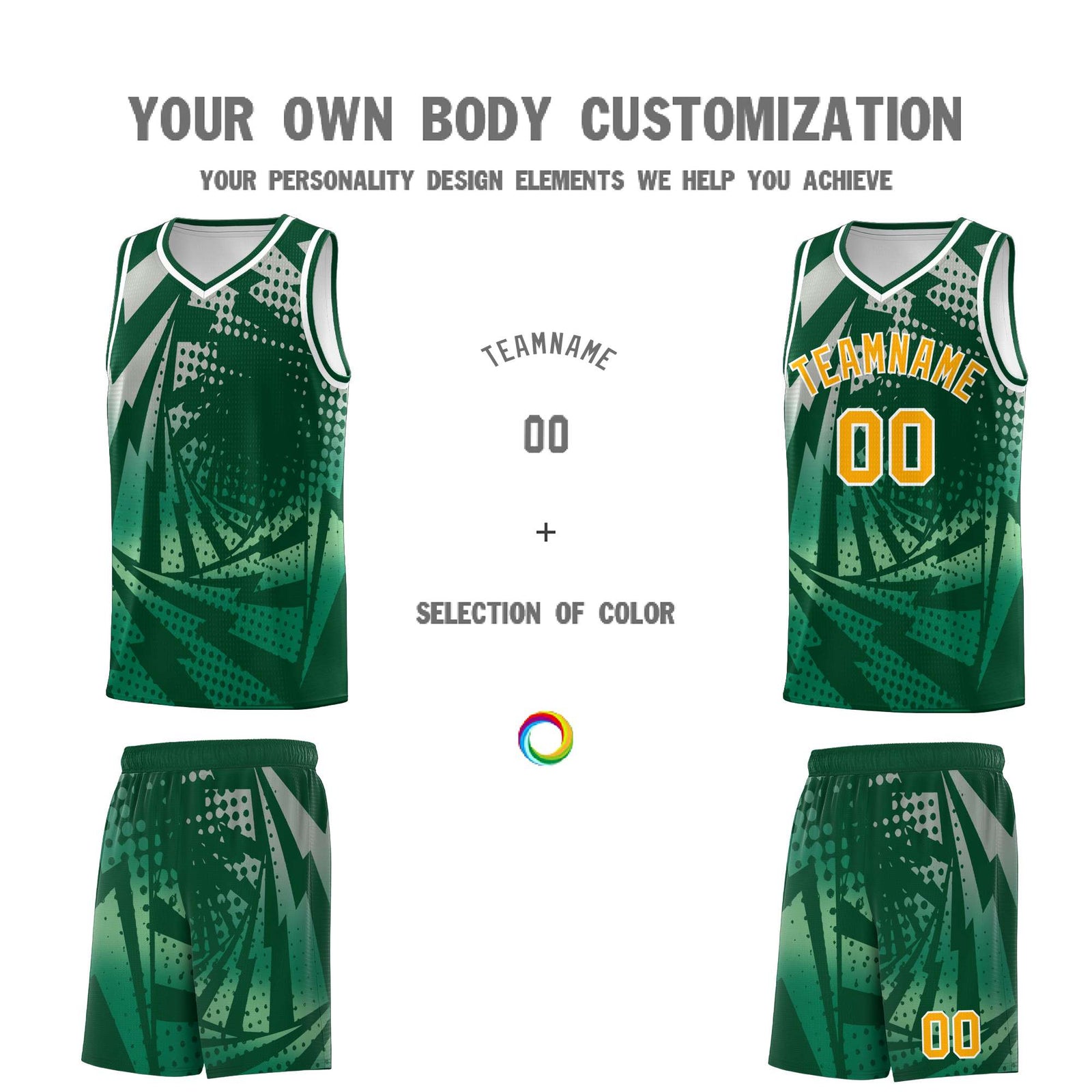 Custom Youth Basketball Jerseys Green Kelly Green Lightning Design Halftone Personalized Uniforms